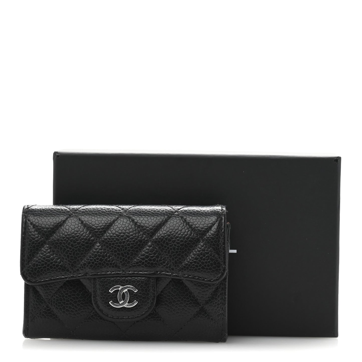 Caviar Quilted Flap Card Holder Wallet Black
