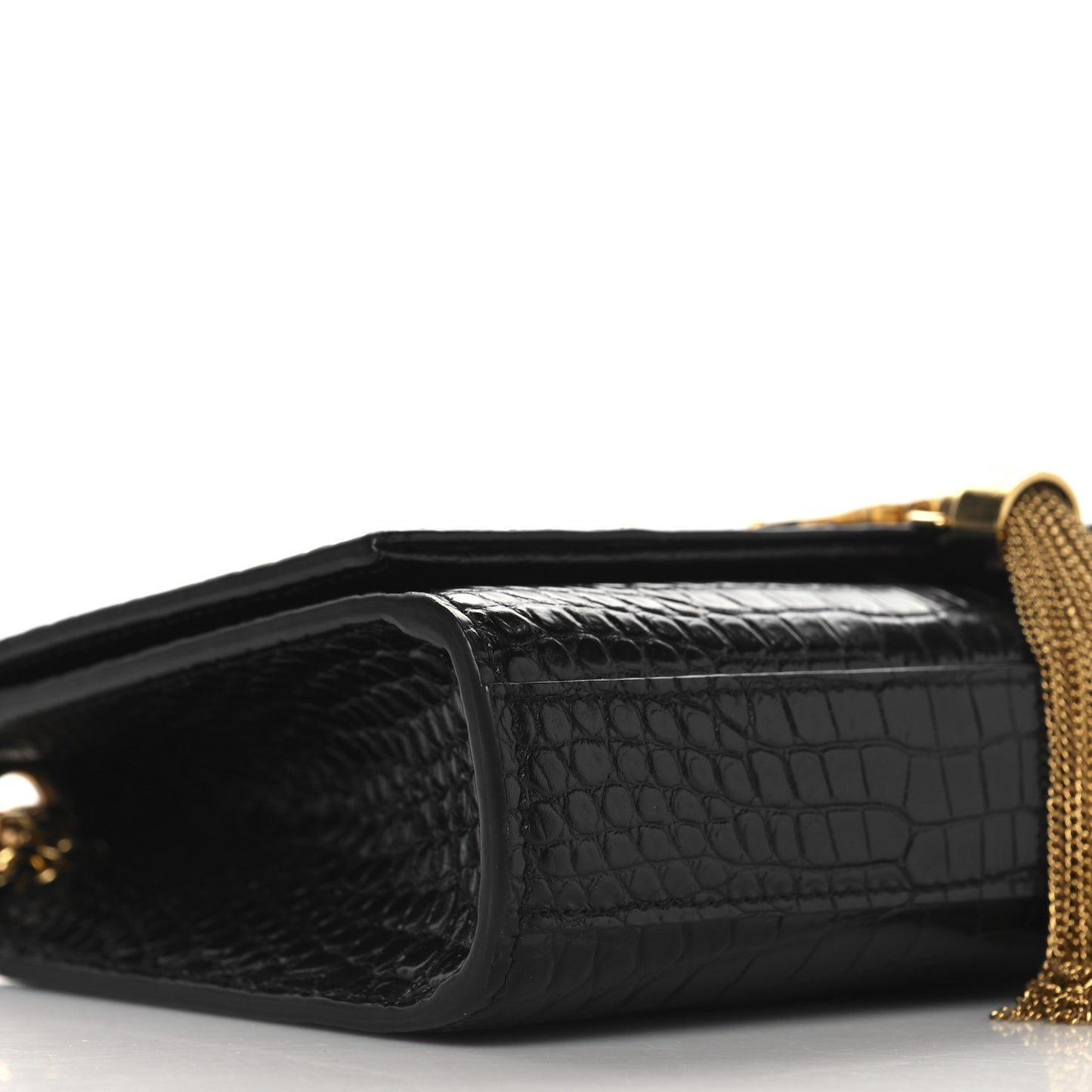 Calfskin Crocodile Embossed Small Classic Monogram Kate Tassel Satchel Black