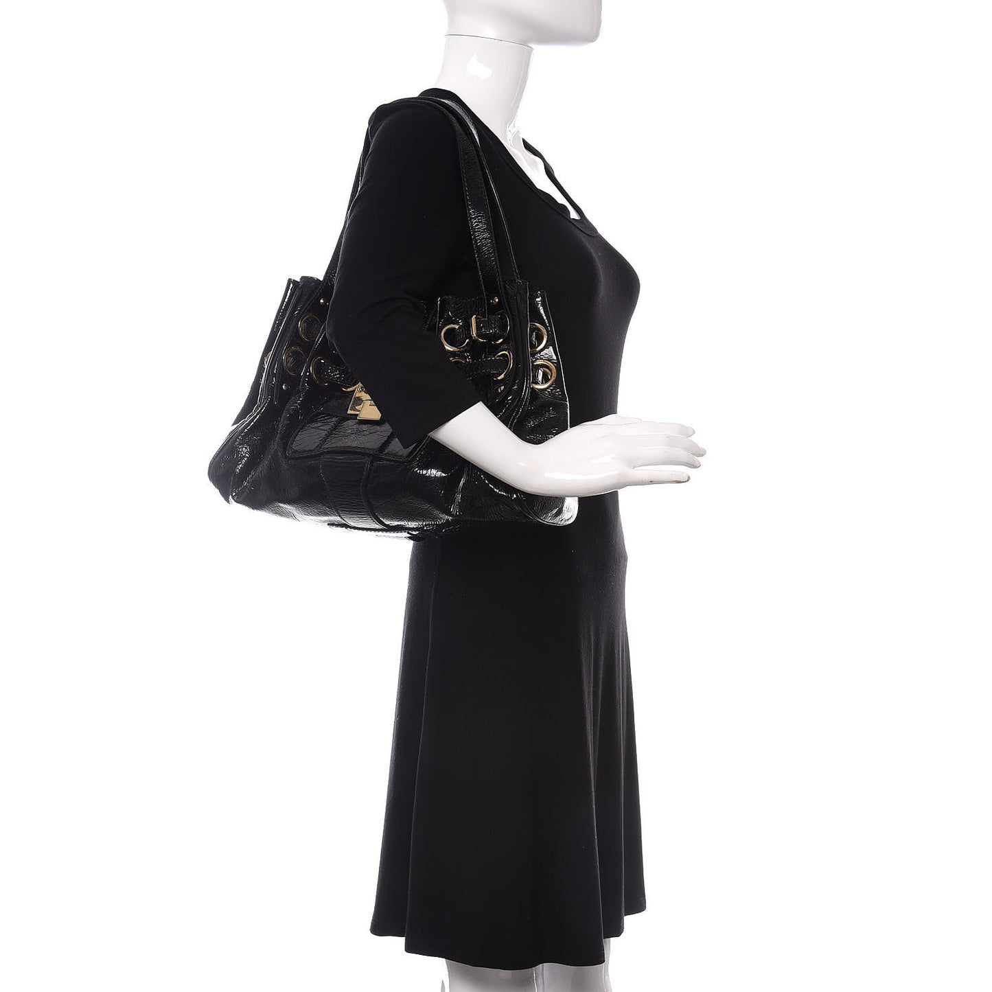 Crushed Patent Riki Bag Black