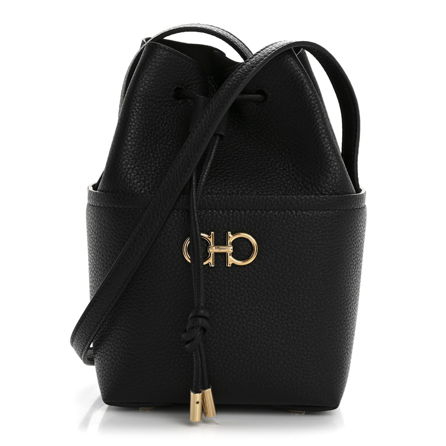 Grained Calfskin Mini Gancino Bucket Bag Black