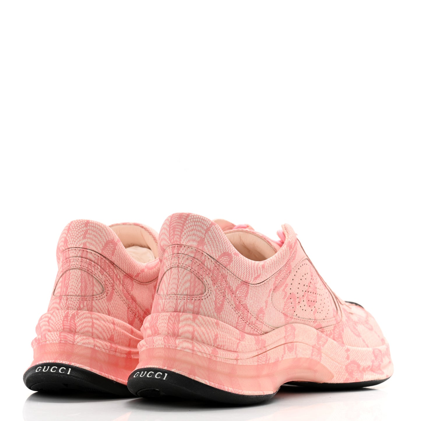 Ultralight Plume Calfskin Monogram Printed Womens Gucci Run Sneakers 39 Pale Pink