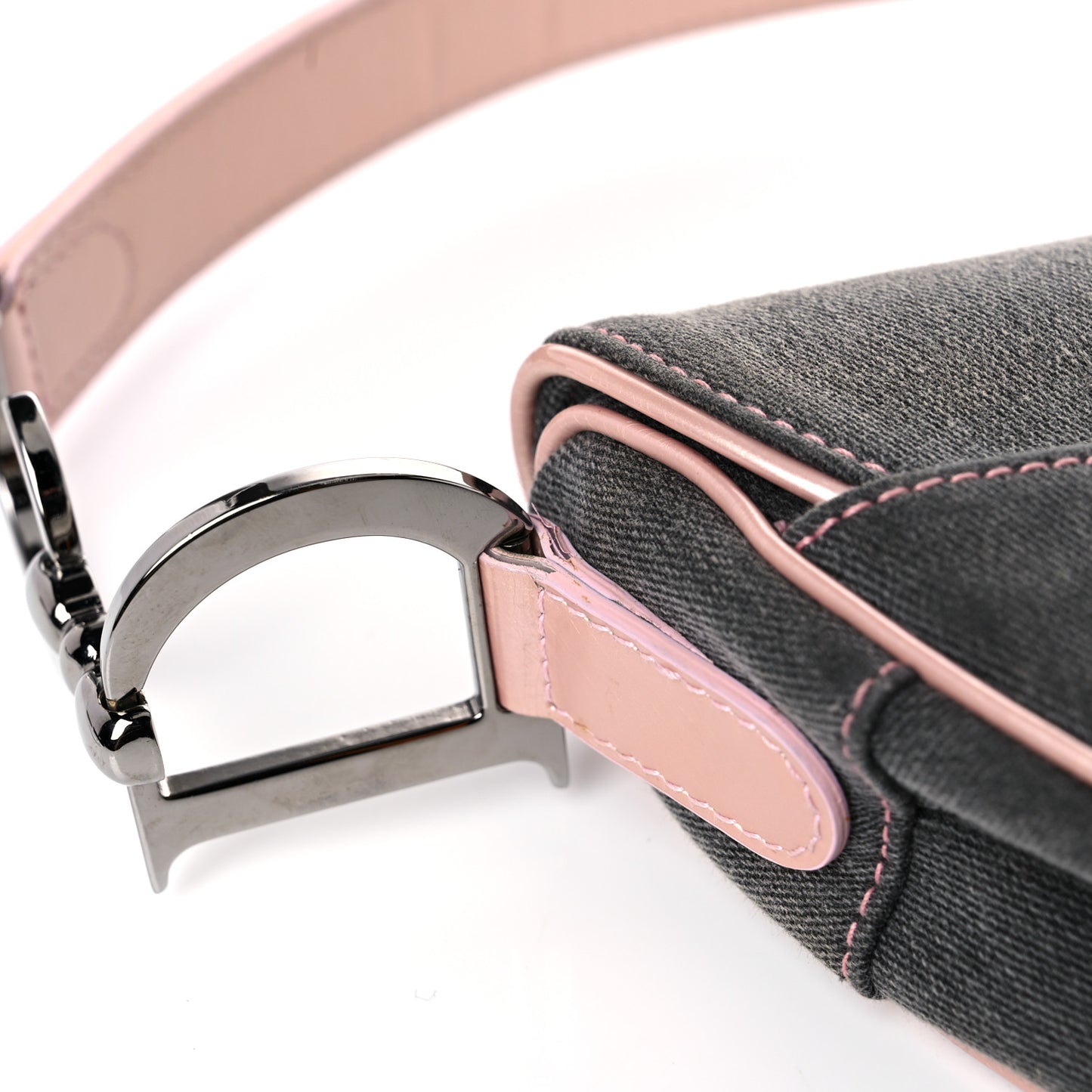 Patent Denim Jeans Saddle Bag Grey Pink