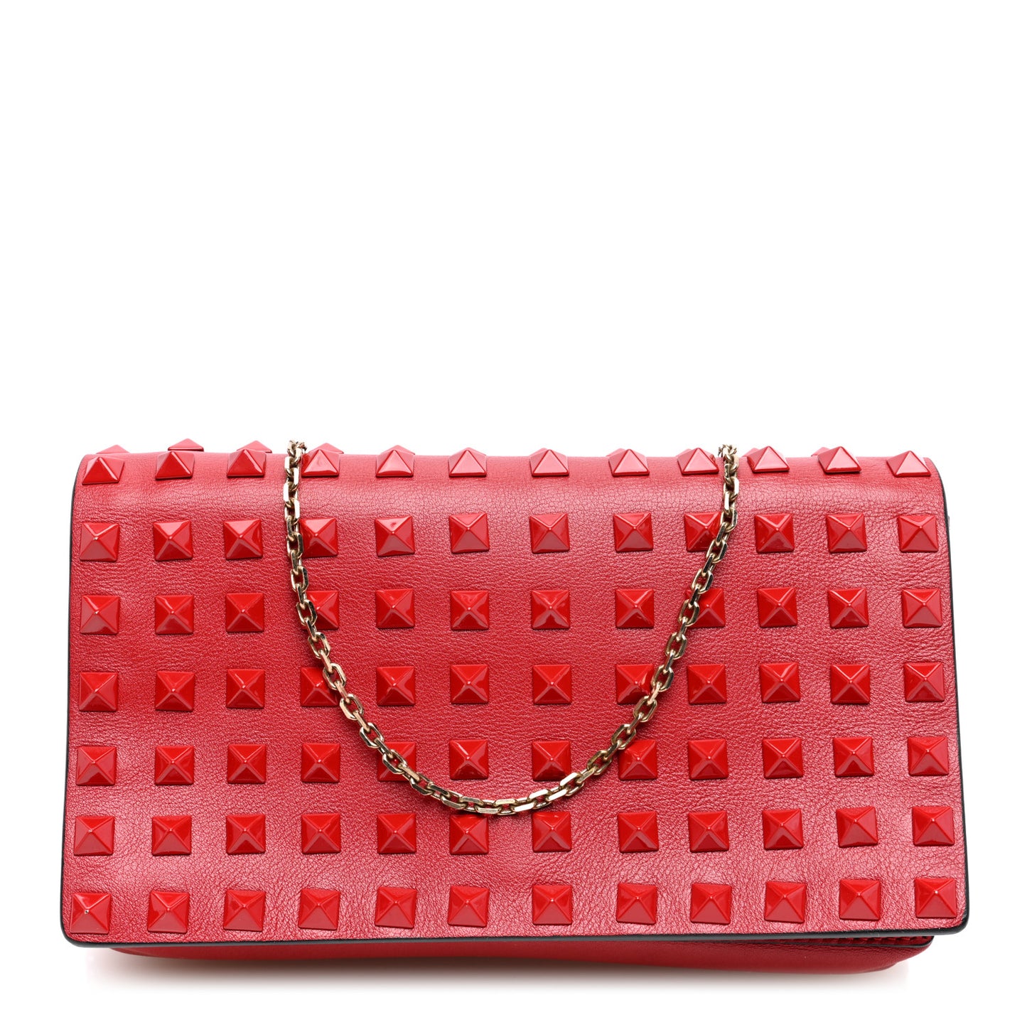Vitello Monochrome Rockstud All Over Chain Flap Crossbody Bag Rosso Valentino