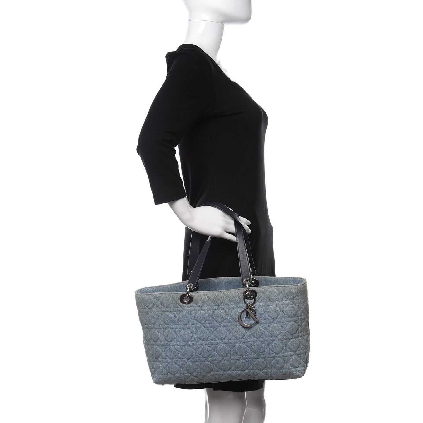 Denim Cannage Lady Dior Shopper Tote Light Blue