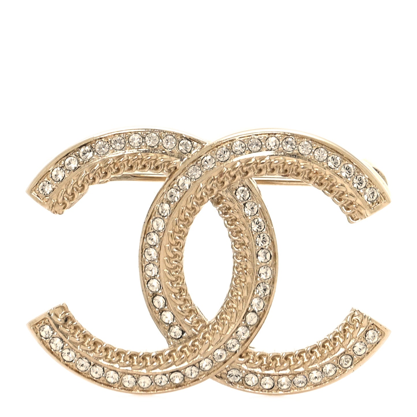 Crystal Chain CC Brooch Light Gold