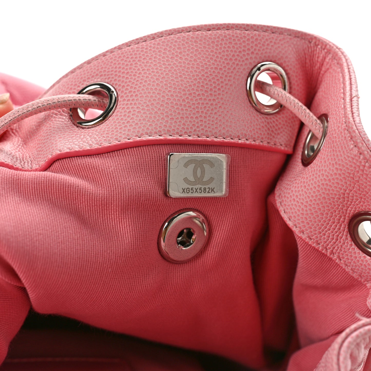 Shaded Caviar Quilted Lacquered CC My Everything Drawstring Backpack Pink