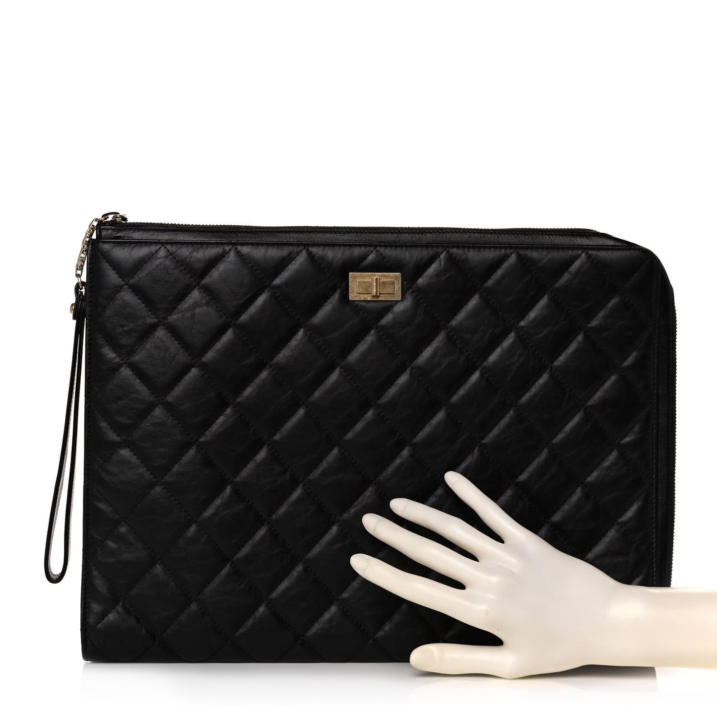 Aged Calfskin Quilted 2.55 Reissue Pouch With Handle Black