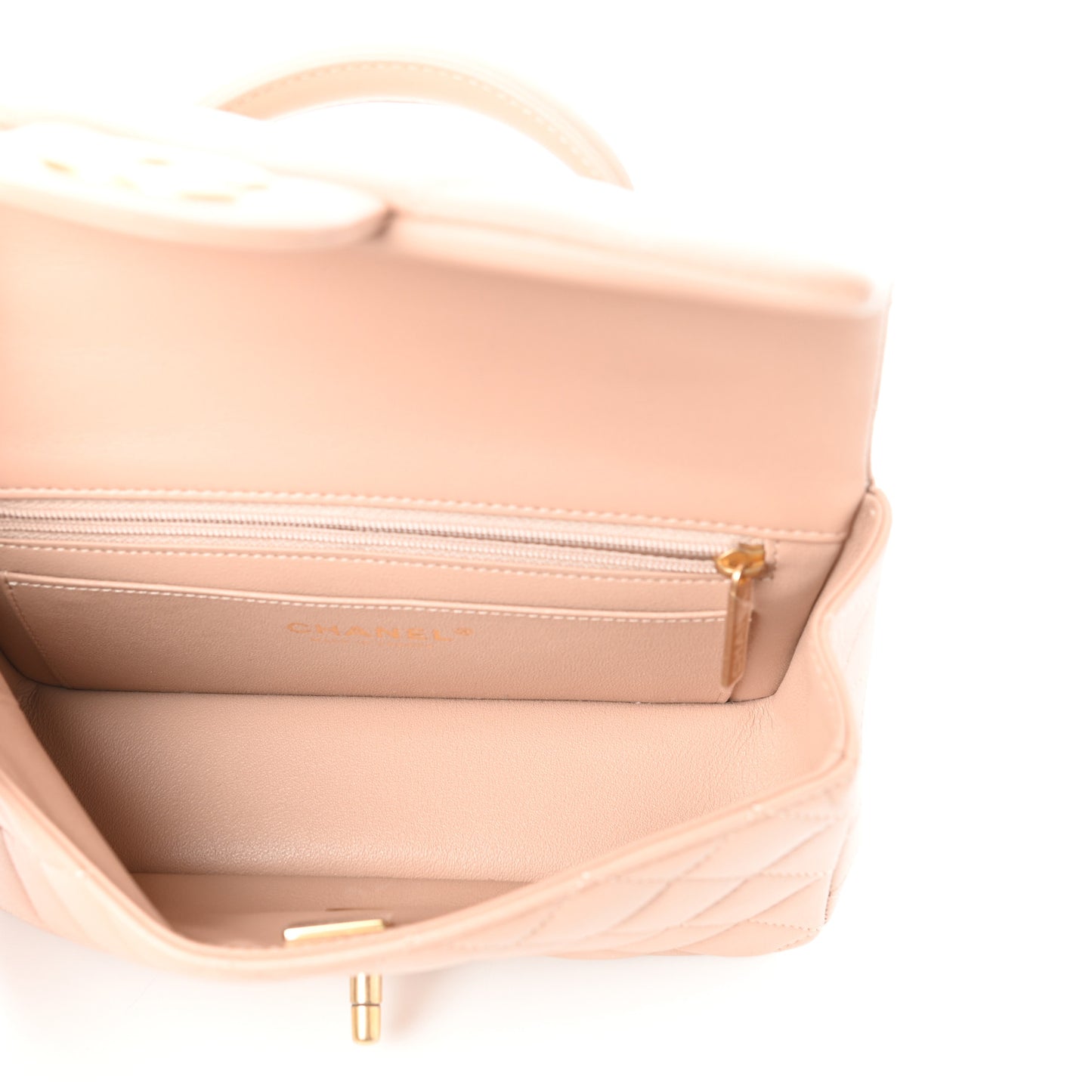 Lambskin Quilted Mini Top Handle Rectangular Flap Beige