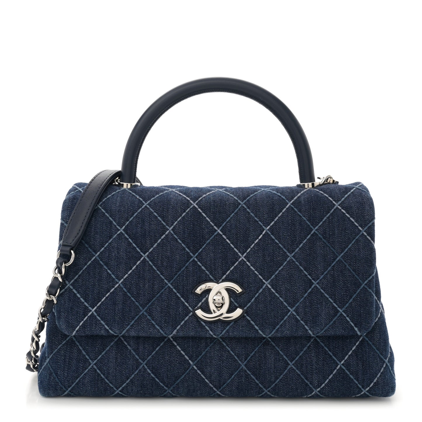 Denim Quilted Small Coco Handle Flap Blue