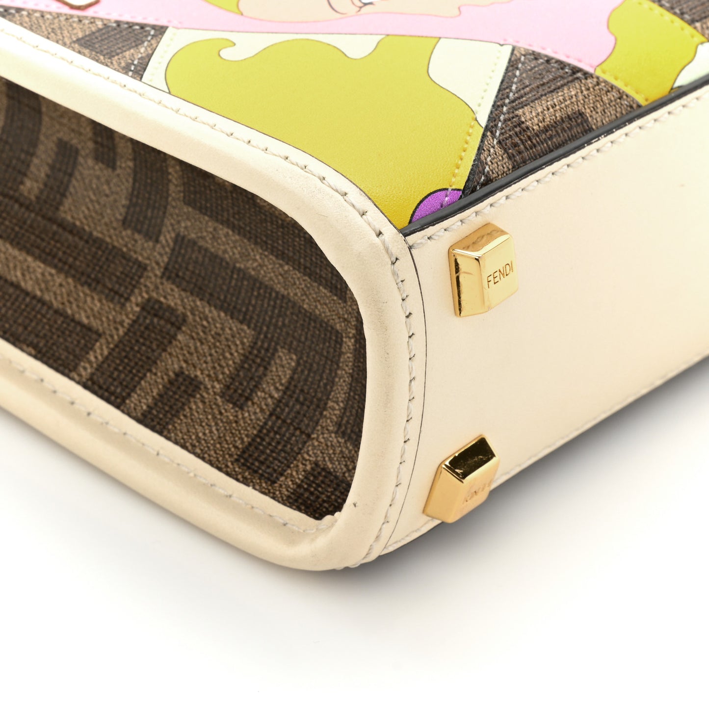 Glazed Fabric Vitello King Plexiglass FF 1974 Logo Hairdo Girls Inlay Mini Fendi Sunshine Shopper Tote Mogano Panna Multicolor