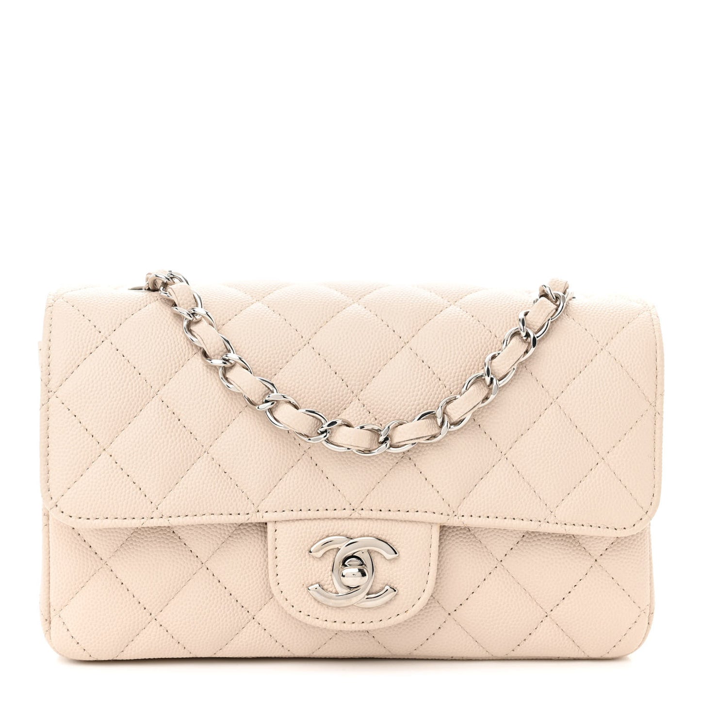 Caviar Quilted Mini Rectangular Flap Light Beige