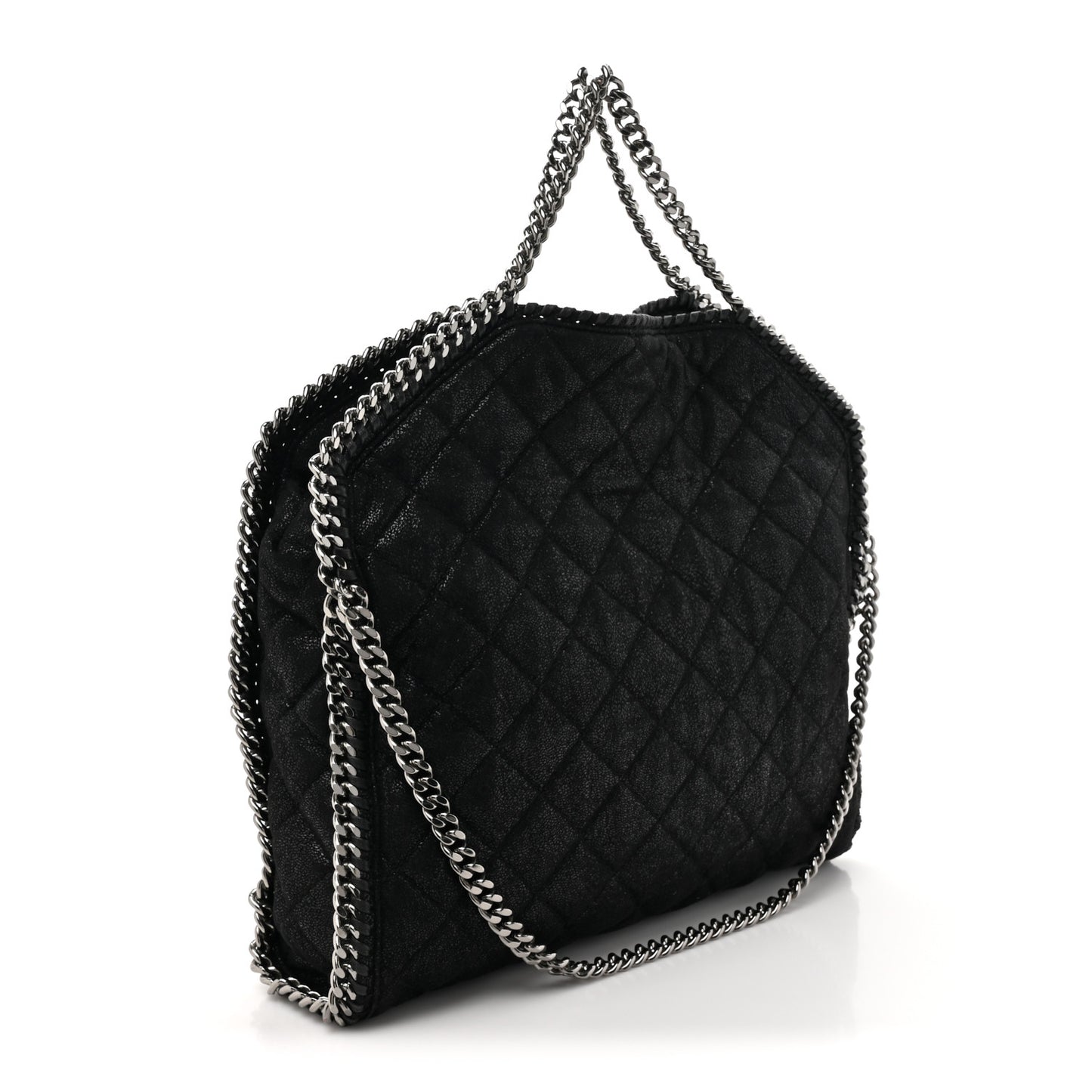 Metallic Shaggy Deer Quilted Small Falabella Tote Black