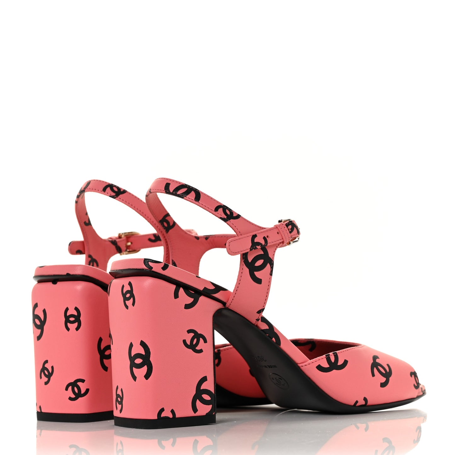 Lambskin Printed CC Sandals 39.5 Pink Black
