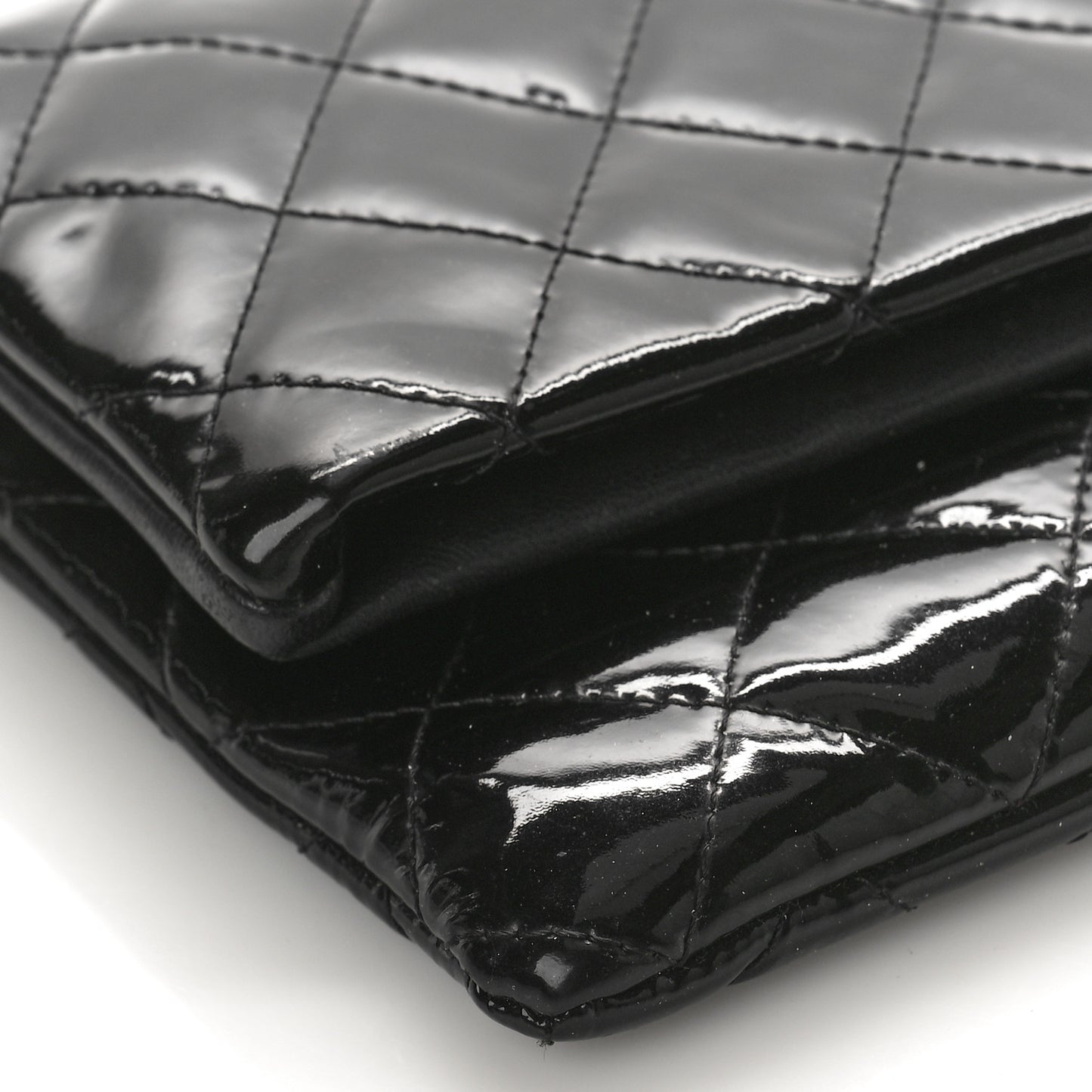 Patent Calfskin Quilted Beauty CC Clutch Black