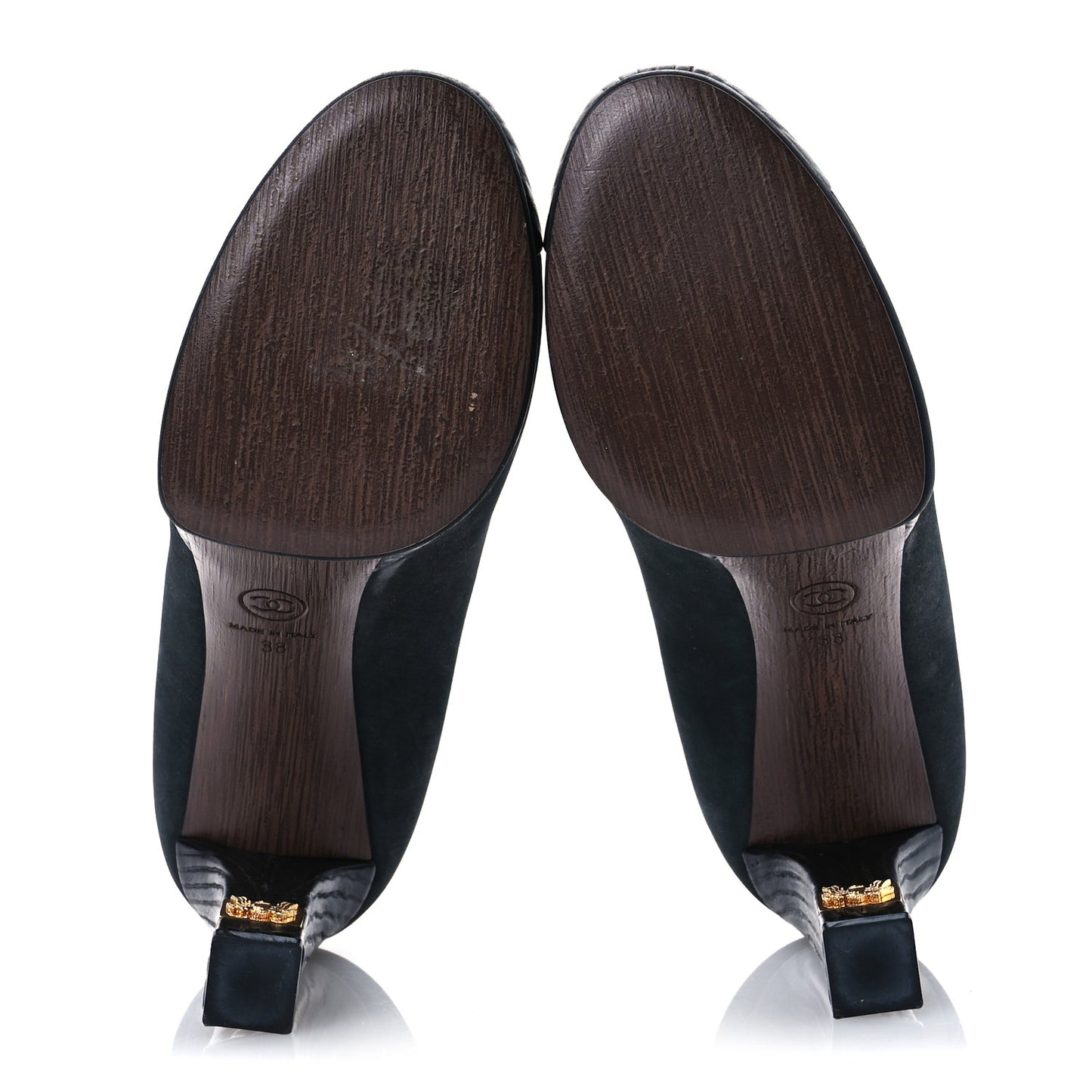 Wax Suede Wood Pumps 38 Black Brown