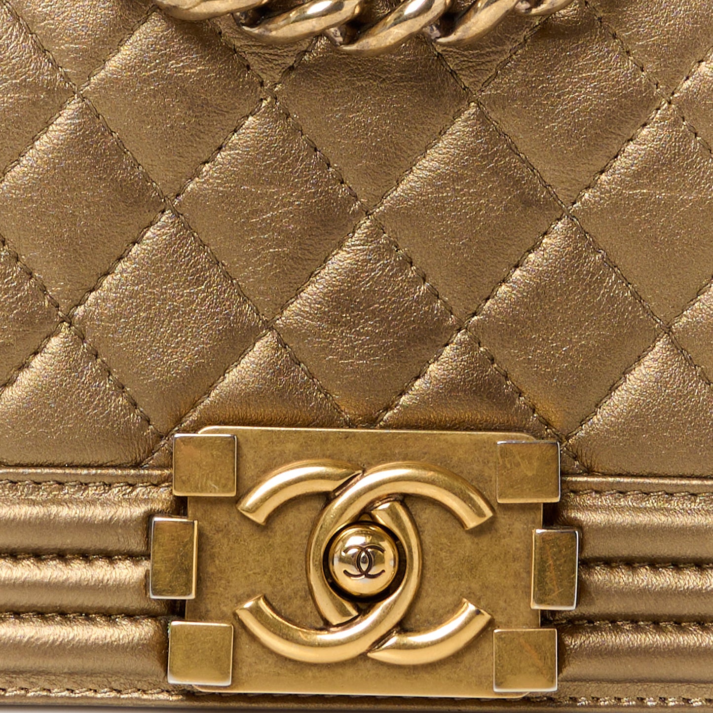 Metallic Calfskin Quilted Small Boy Flap Gold