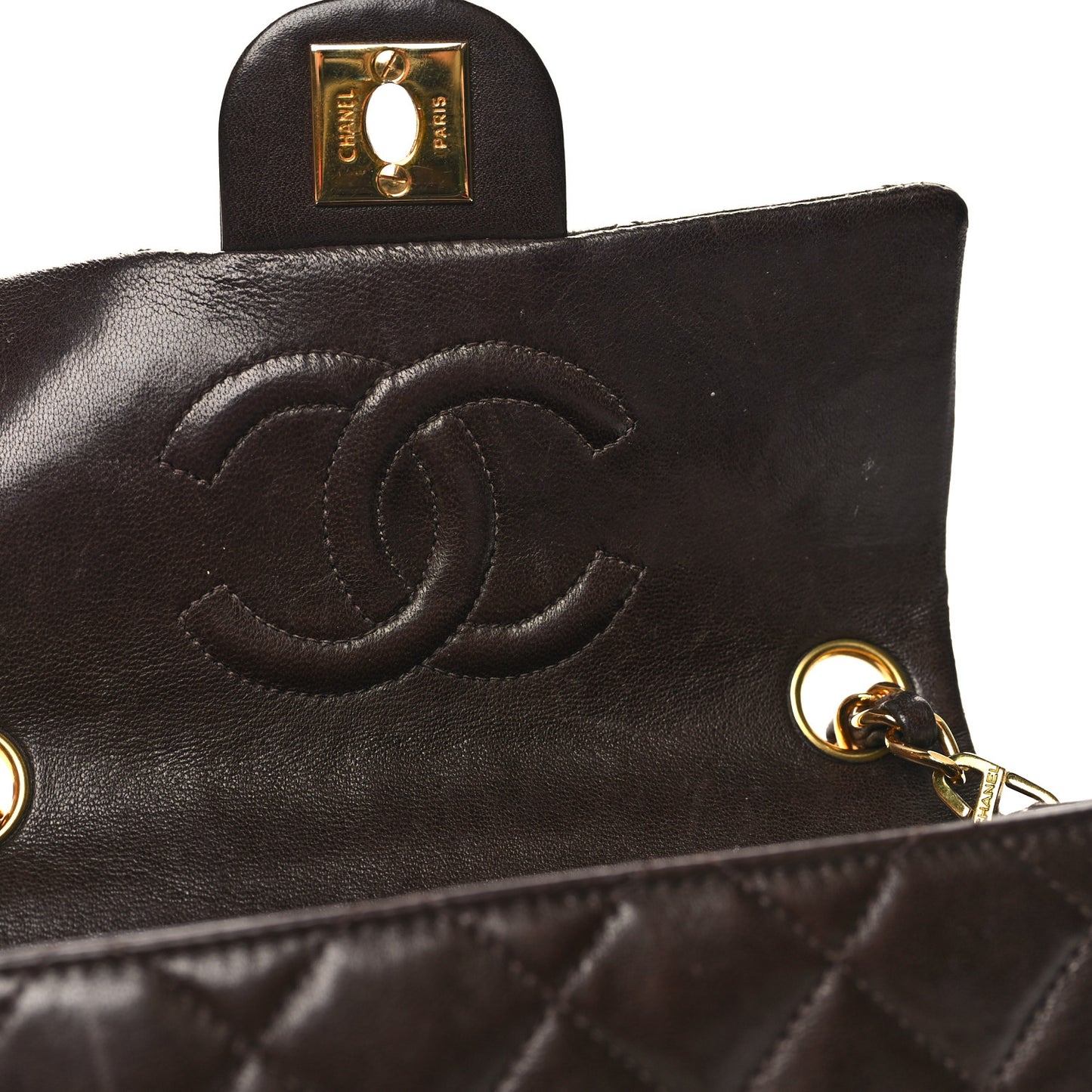 Lambskin Quilted Mini Square Flap Bag Dark Brown