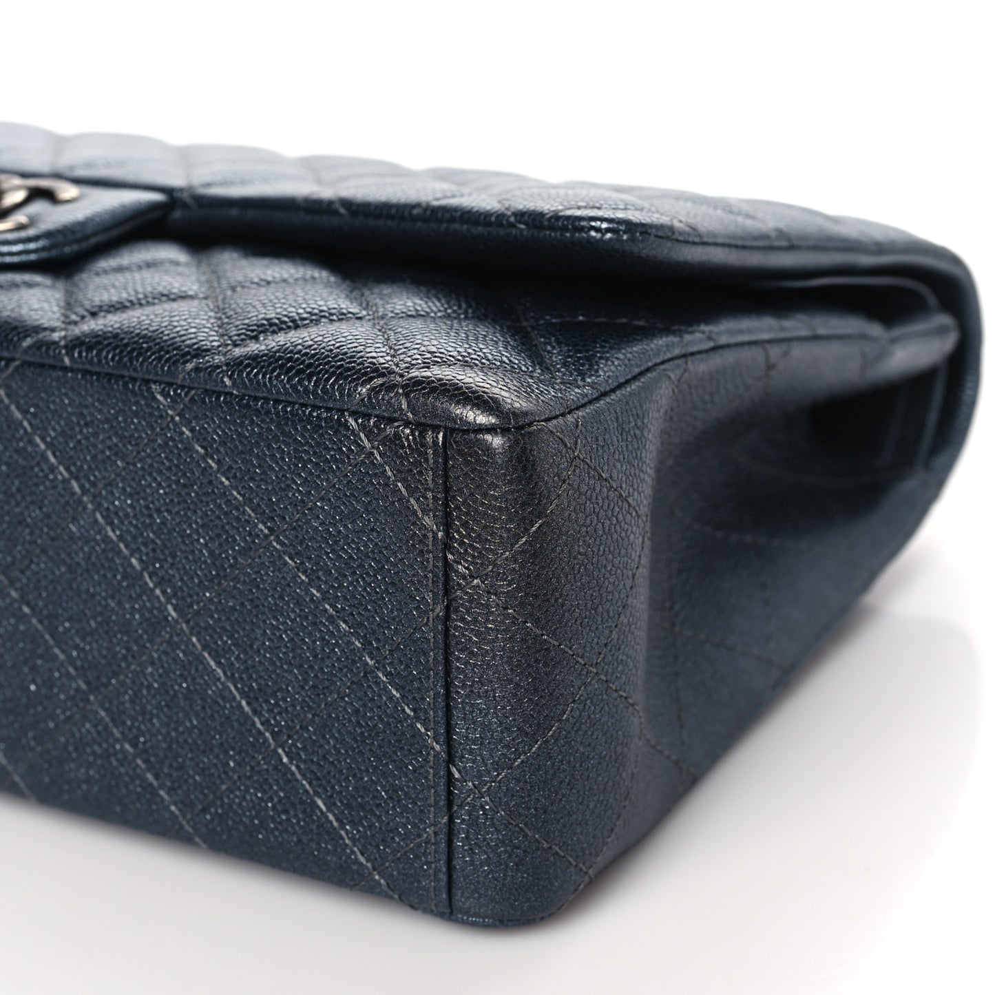 Metallic Caviar Quilted Maxi Double Flap Charcoal