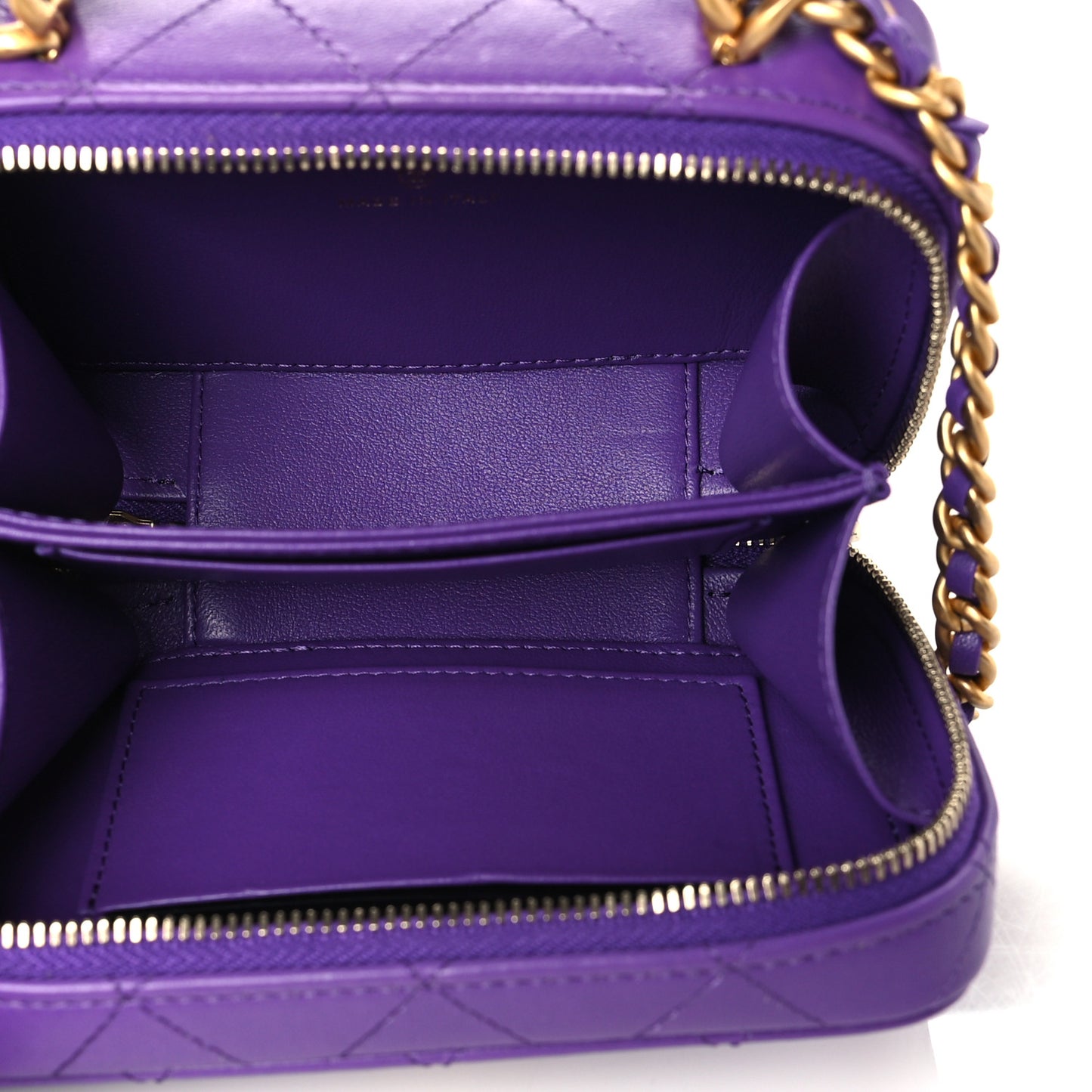 Lambskin Quilted Top Handle Mini Vanity Case Purple