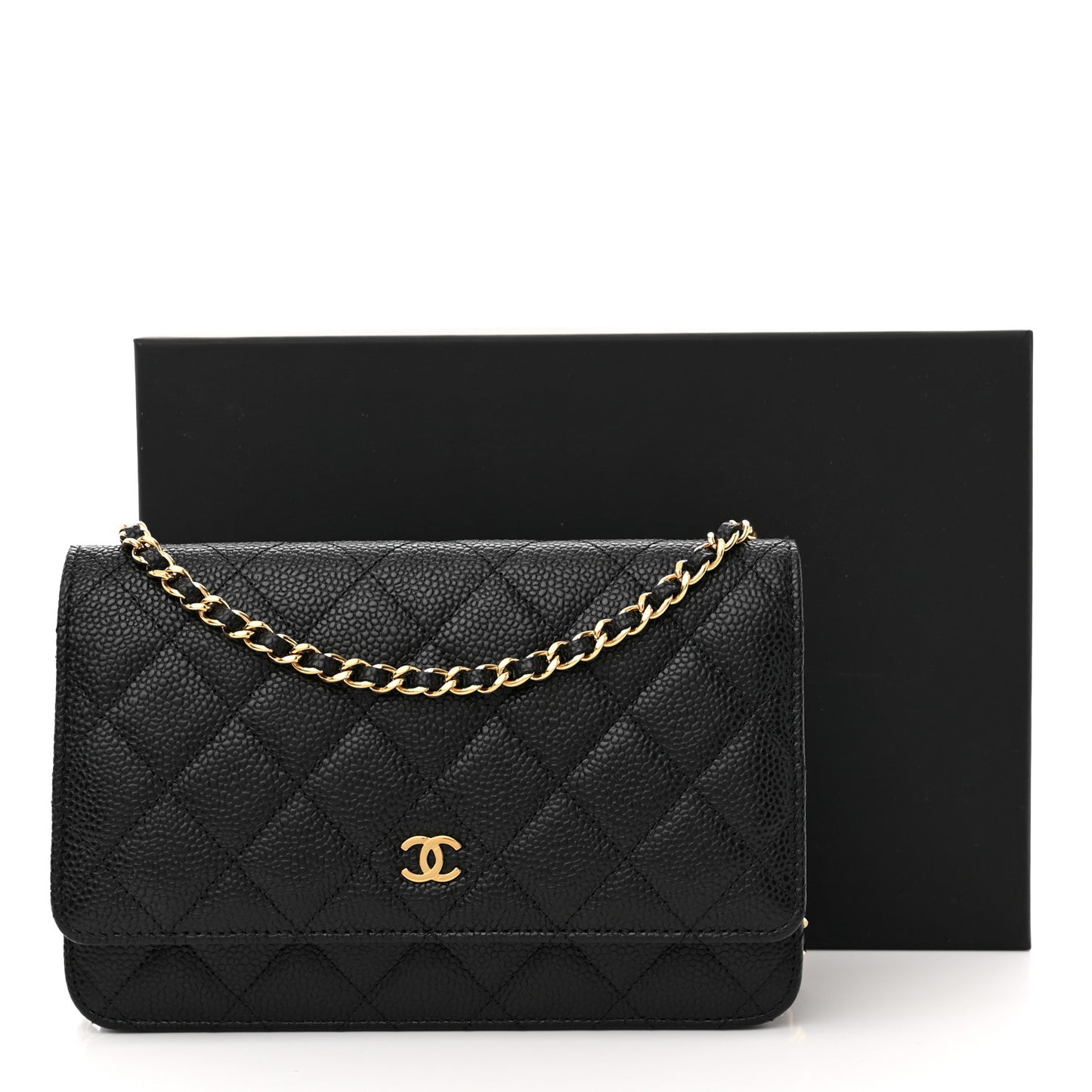 Caviar Quilted Wallet on Chain WOC Black