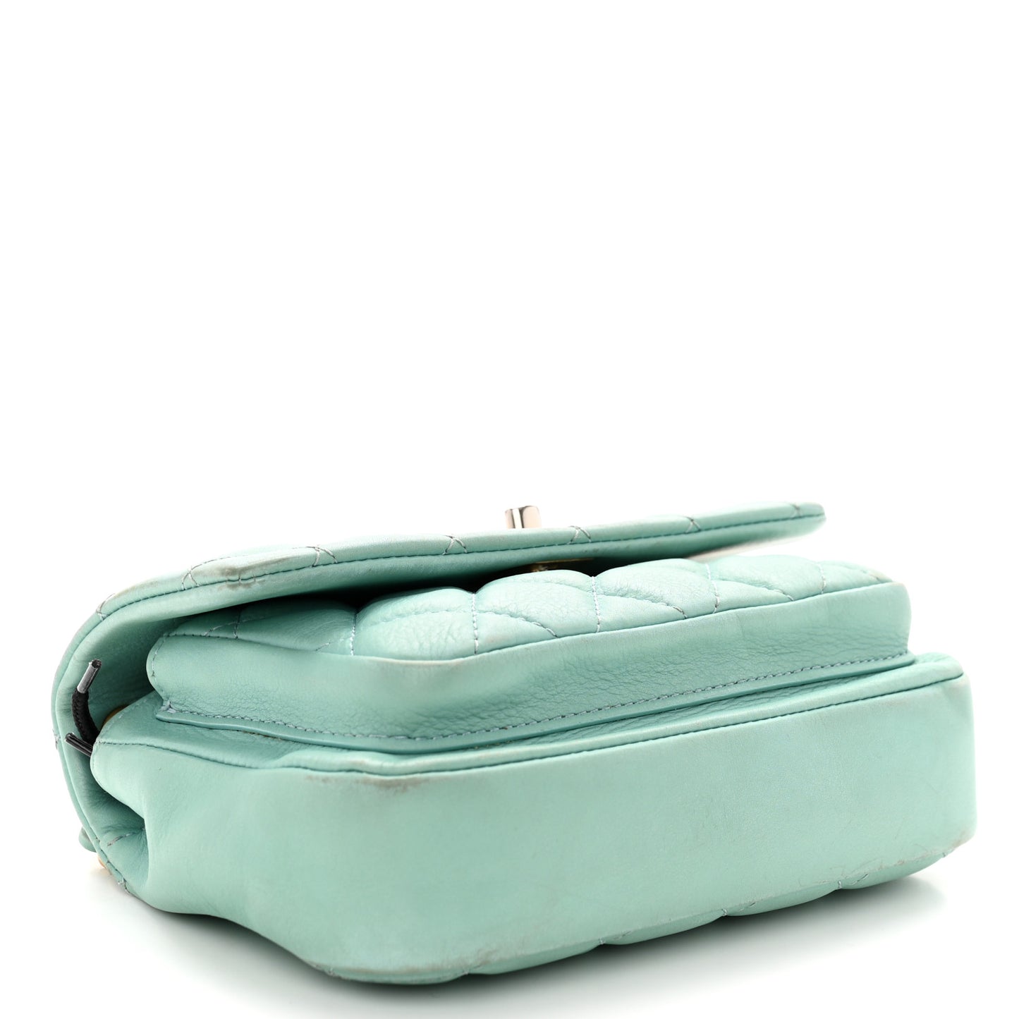 Calfskin Quilted Top Handle Flap Light Blue