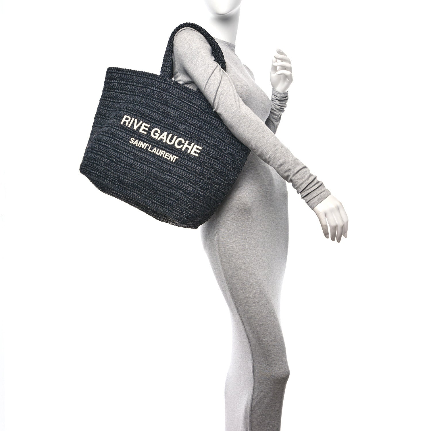 Saint Laurent Raffia Rive Gauche Tote Black 2 of 10