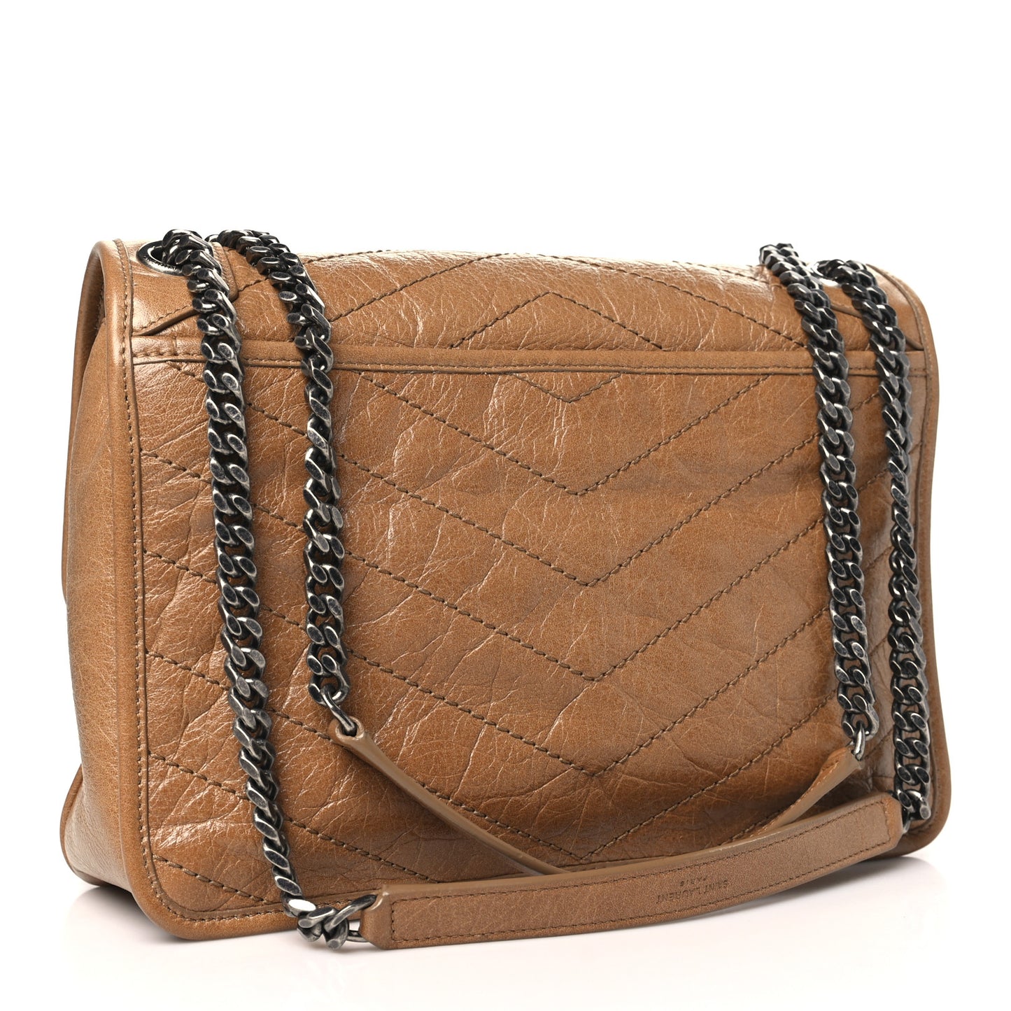 Crinkled Calfskin Matelasse Monogram Medium Niki Chain Satchel Natural Tan