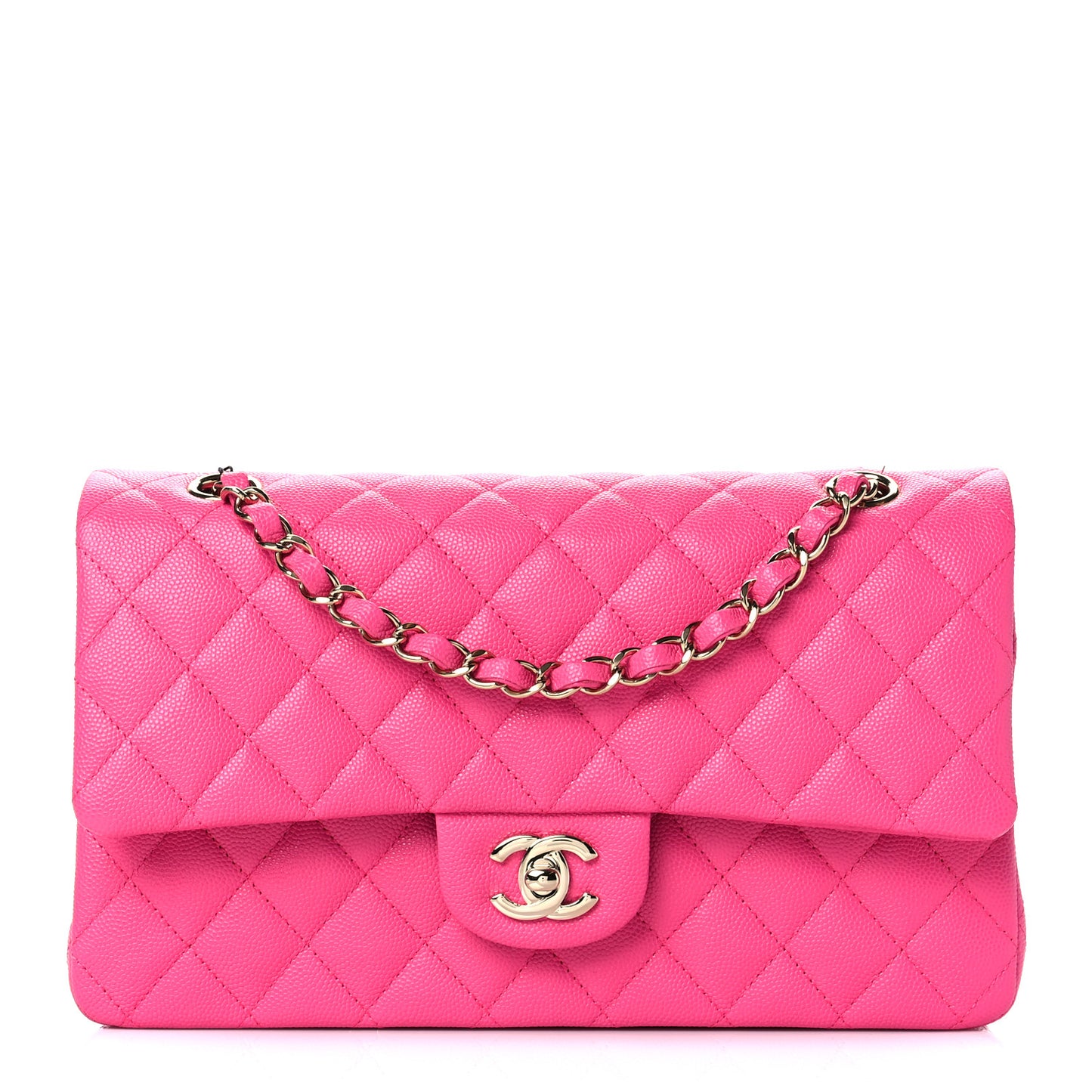 Caviar Quilted Medium Double Flap Pink