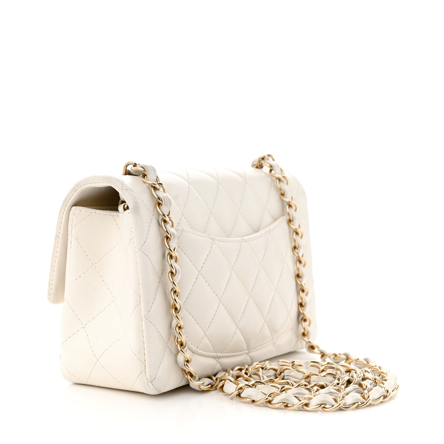 Lambskin Quilted Mini Rectangular Flap White