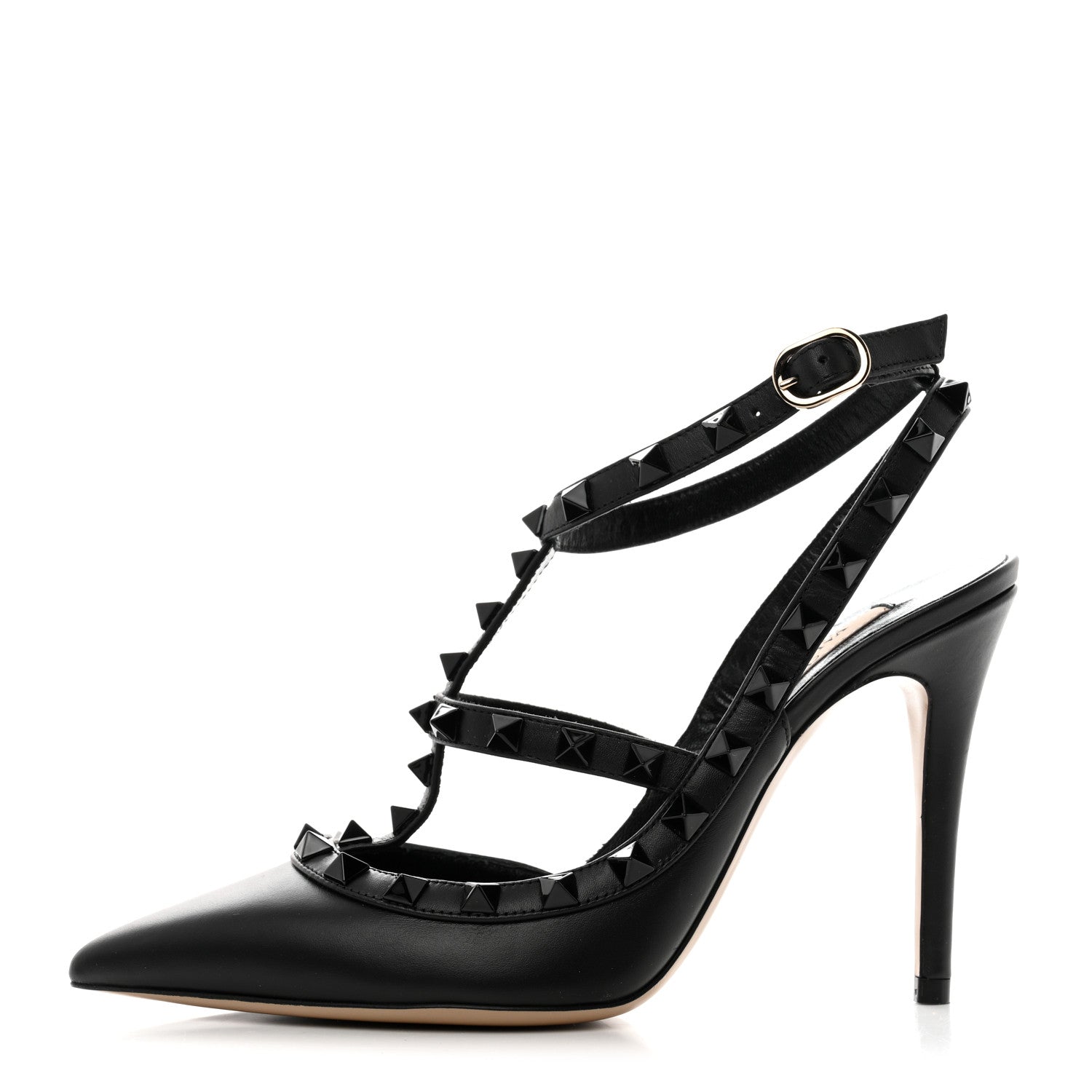 Valentino Garavani Calfskin Lacquered Monochrome Rockstud Ankle Strap 100mm Pumps 35.5 Black 1 of 8