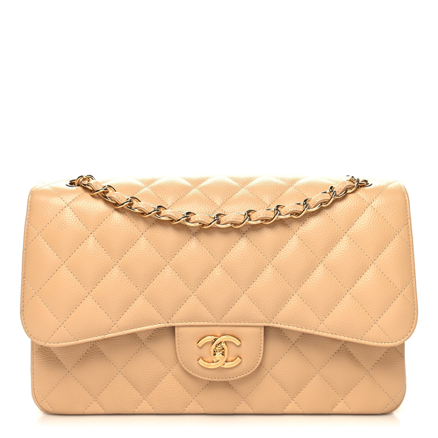 Caviar Quilted Jumbo Double Flap Beige Clair