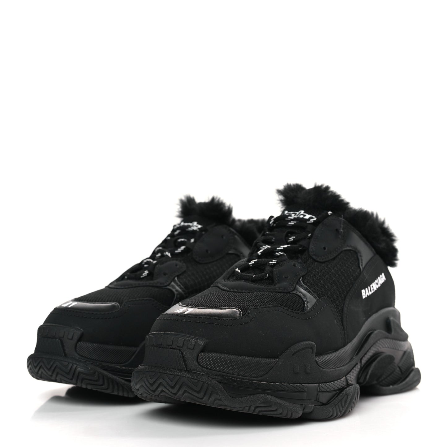 Fabric Mesh Faux Fur Triple S Sneakers 41 Black
