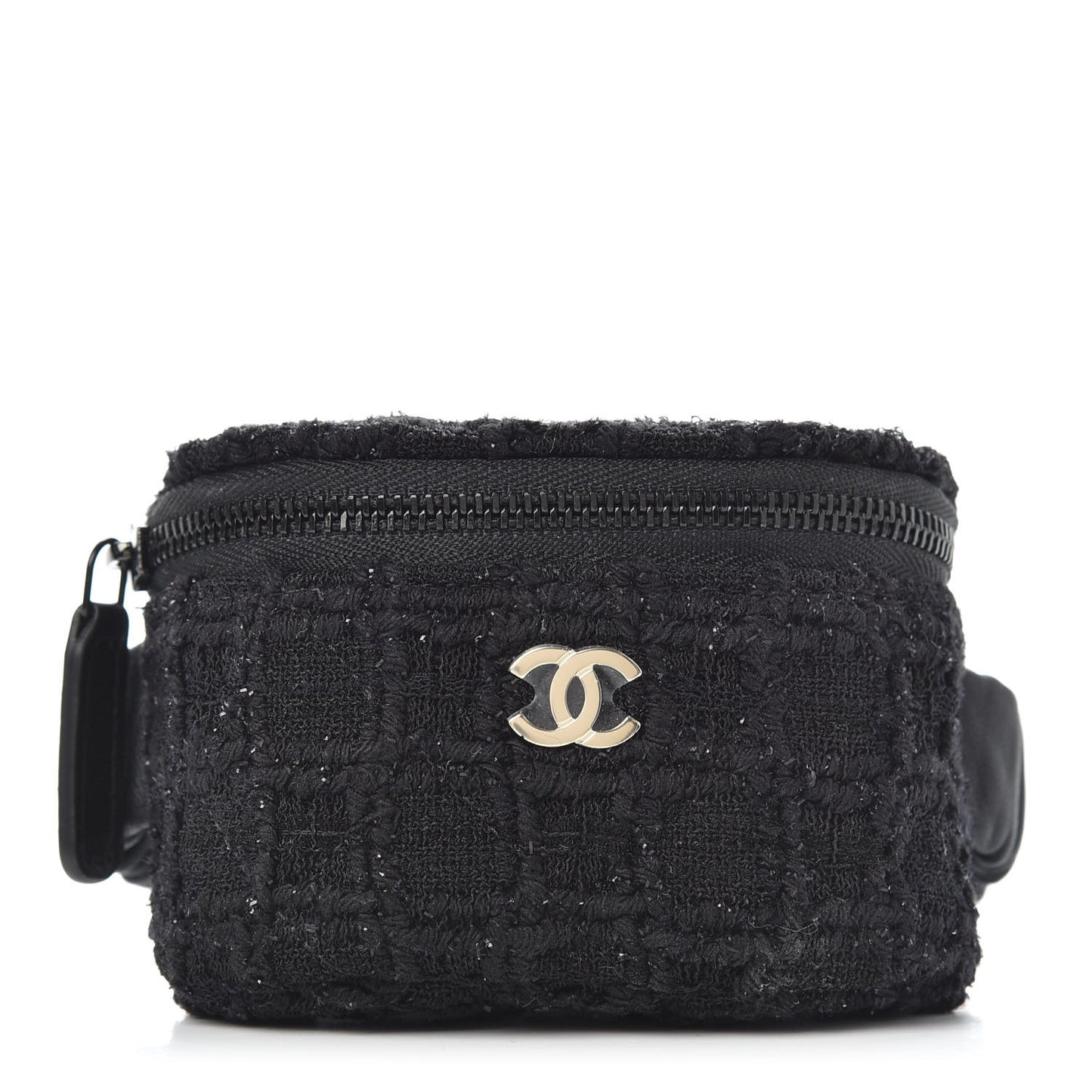 Tweed Lambskin Quilted Arm Coin Purse Black