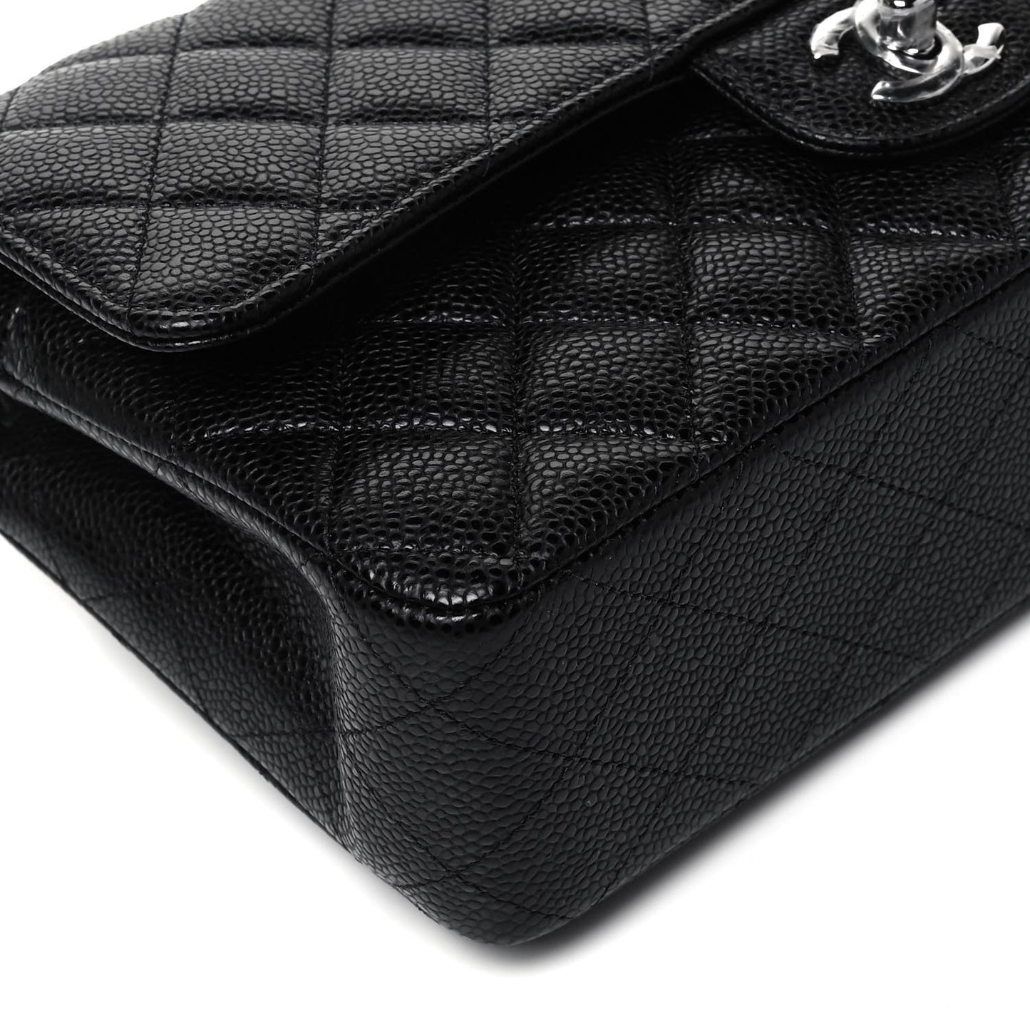 Caviar Quilted Medium Double Flap Black