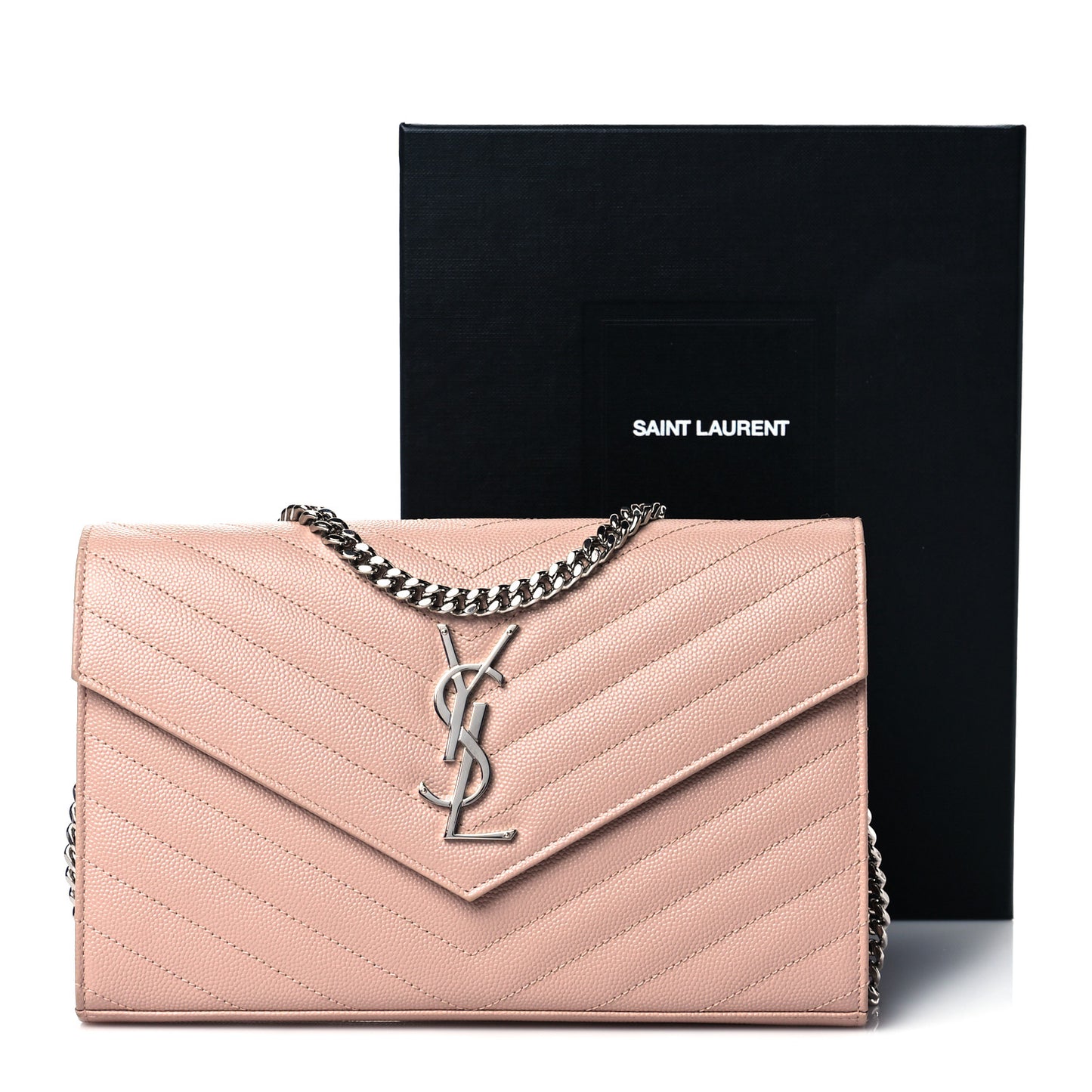 Grain De Poudre Matelasse Chevron Monogram Chain Wallet Pale Pink
