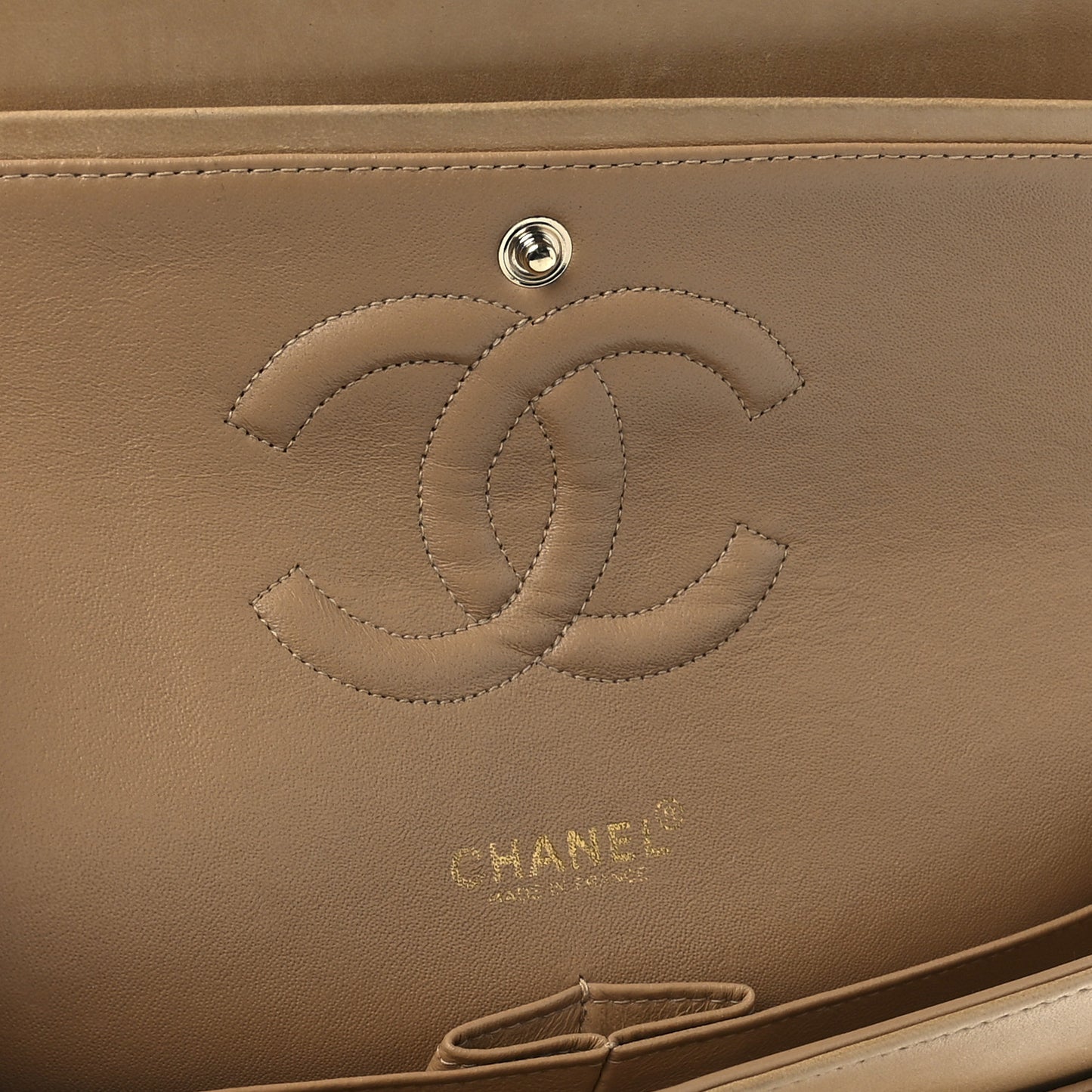 Lambskin Quilted Medium Double Flap Beige