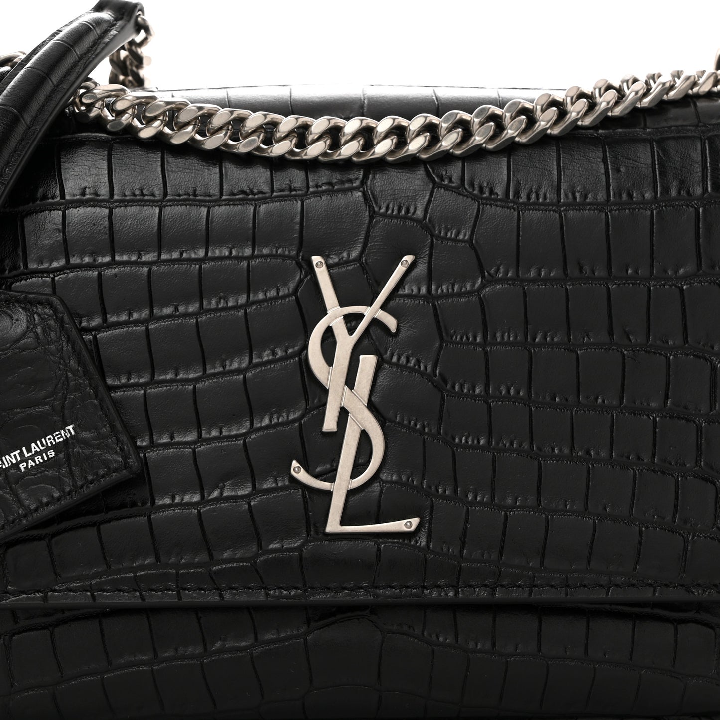 Calfskin Crocodile Embossed Medium Monogram Sunset Black