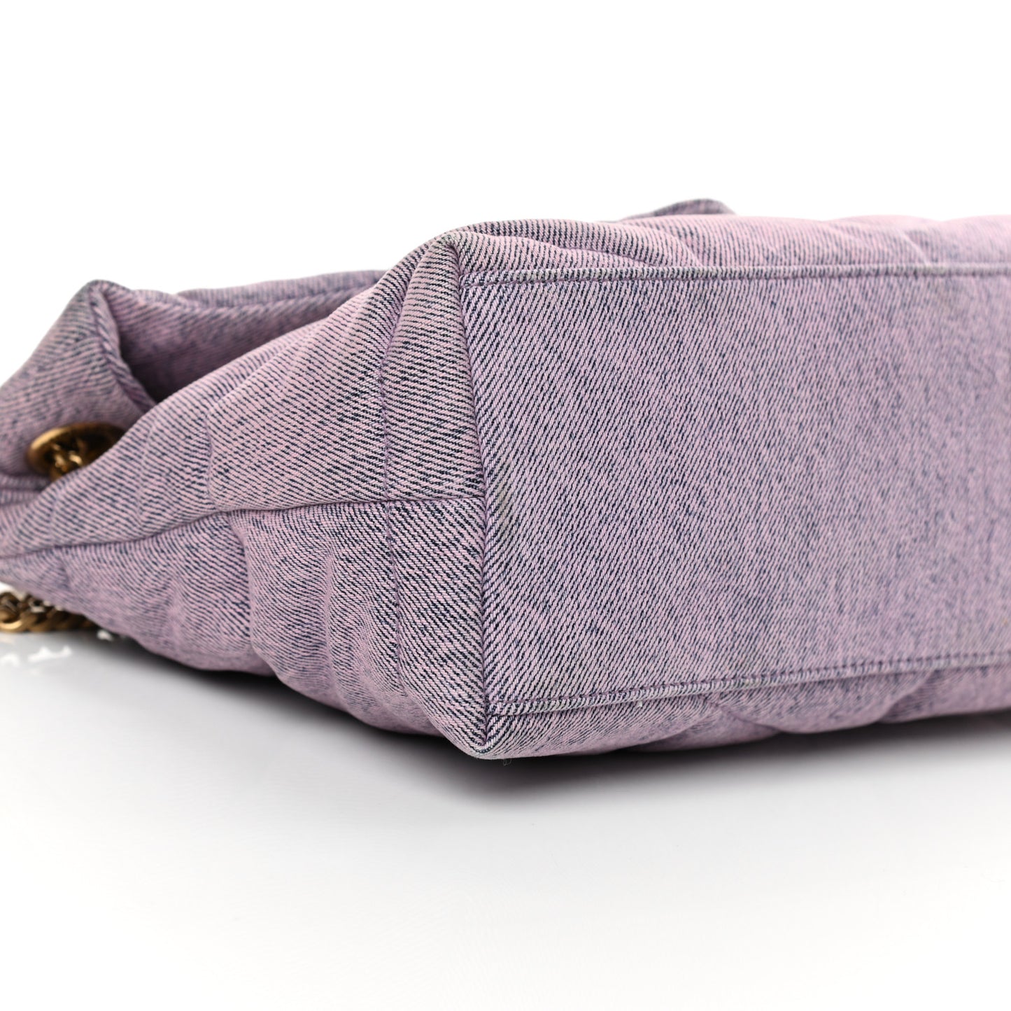 Denim Quilted Small Loulou Puffer Monogram Chain Satchel Bleached Lilac