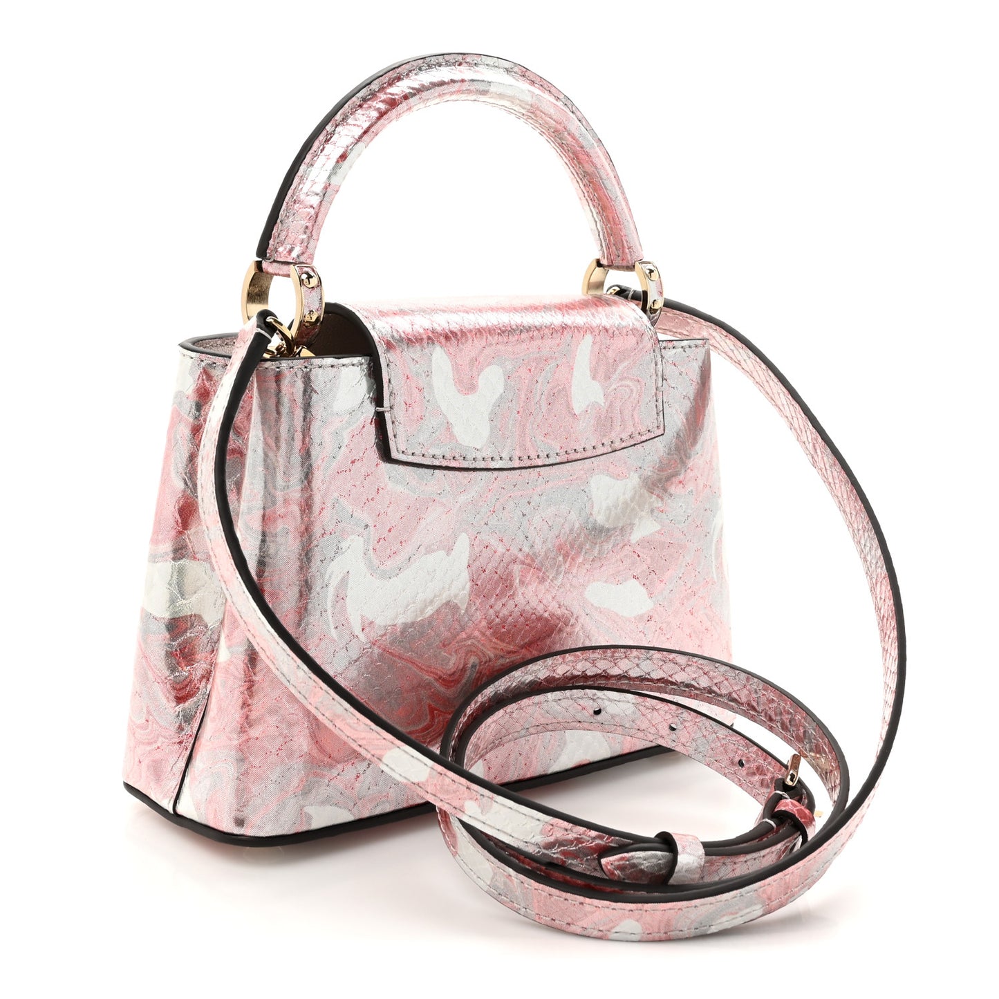 Metallic Marbled Snakeskin Capucines Mini Pink Silver