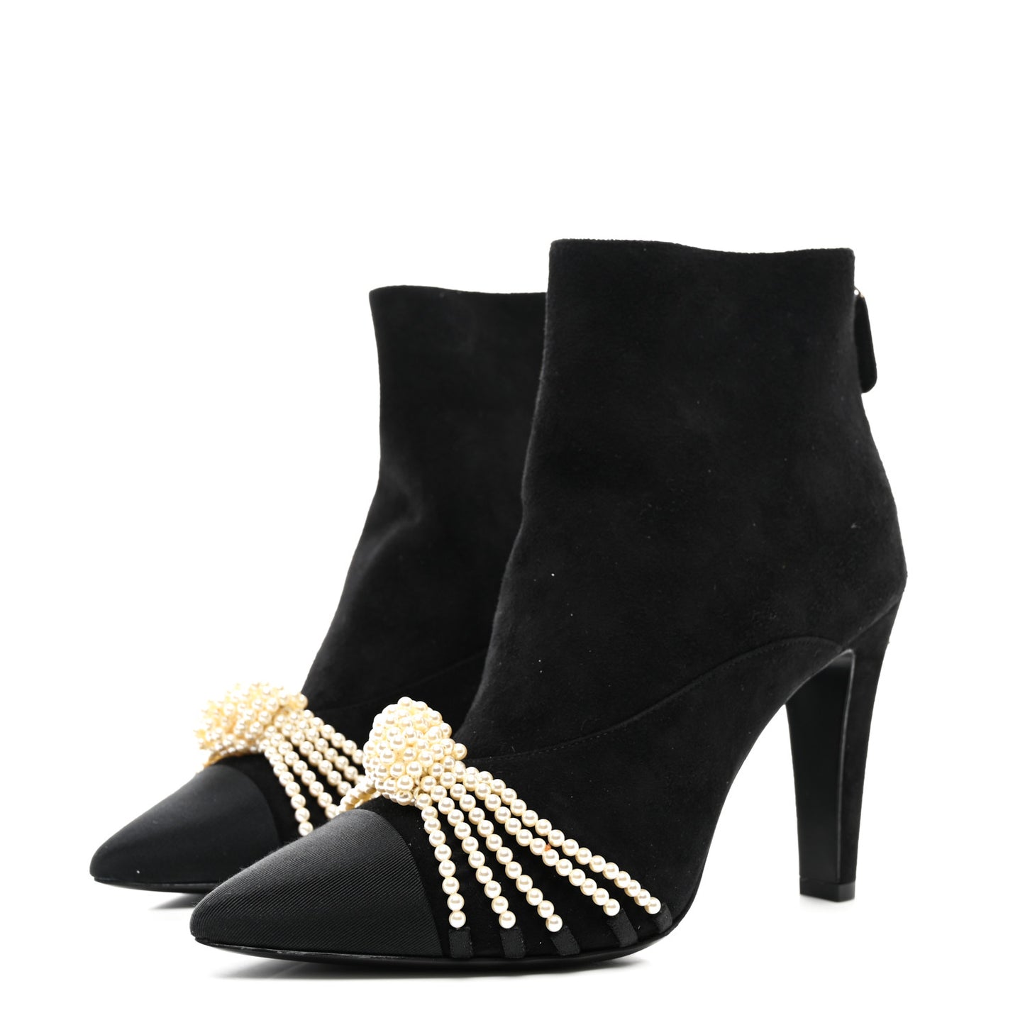 Suede Calfskin Pearl Cap Toe Short Boots 36 Black