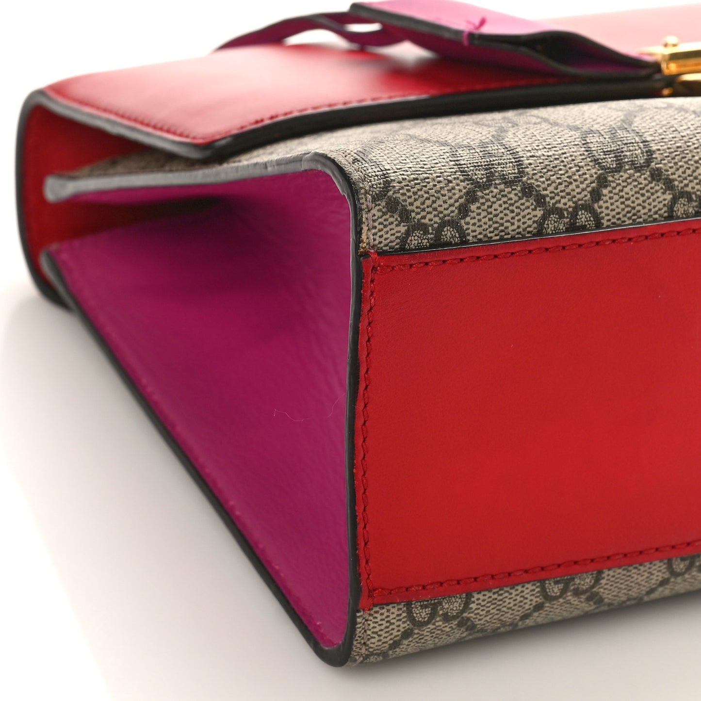 GG Supreme Monogram Calfskin Medium Padlock Shoulder Bag Beige Hibiscus Red New Rosette