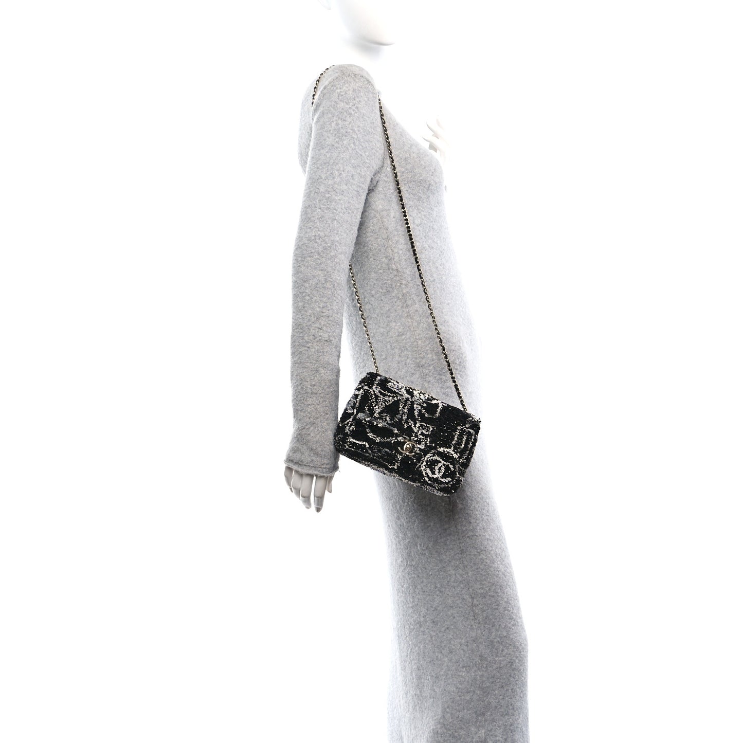 Sequin Small Single Flap Rectangular Flap Black Silver