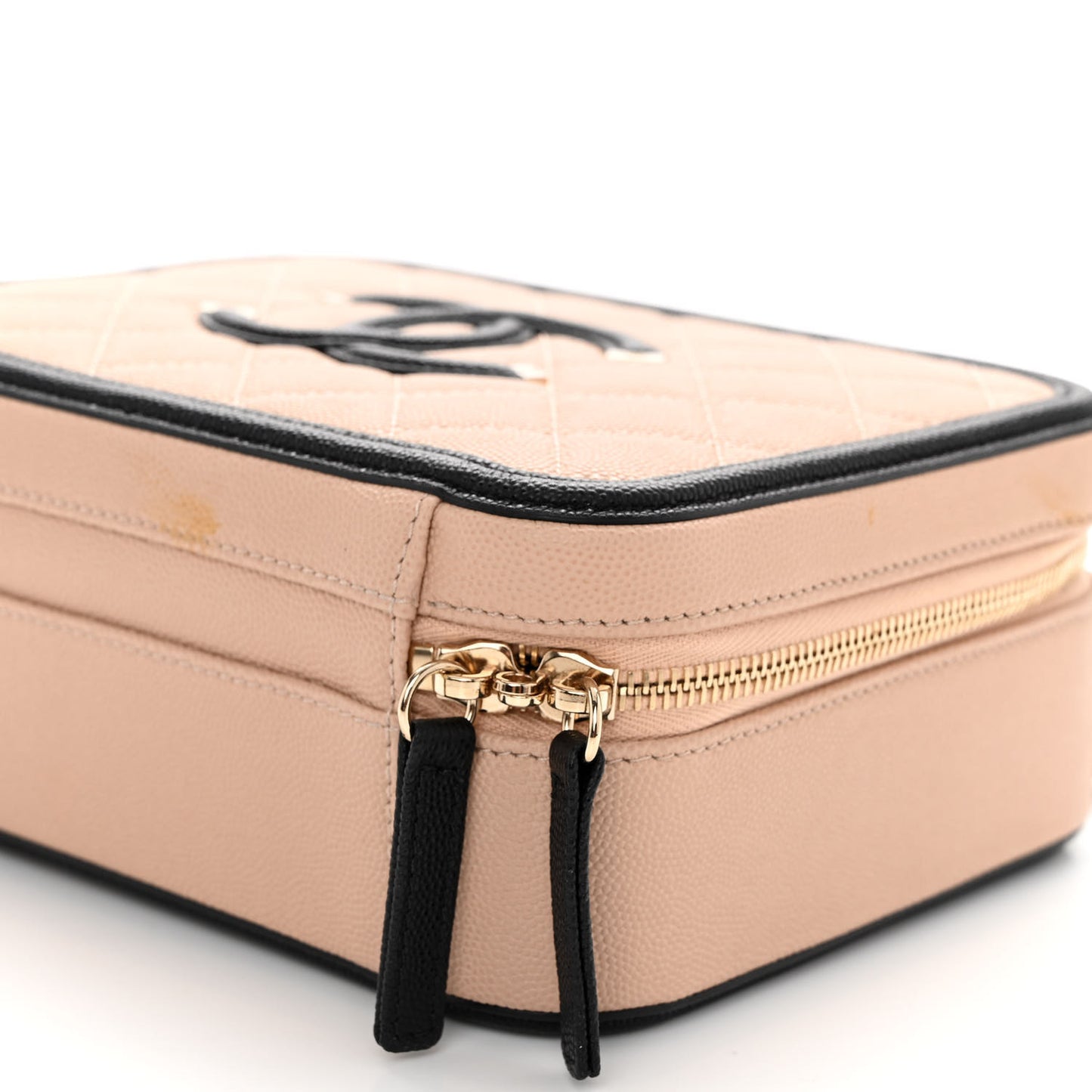 Caviar Quilted Medium CC Filigree Vanity Case Beige Black