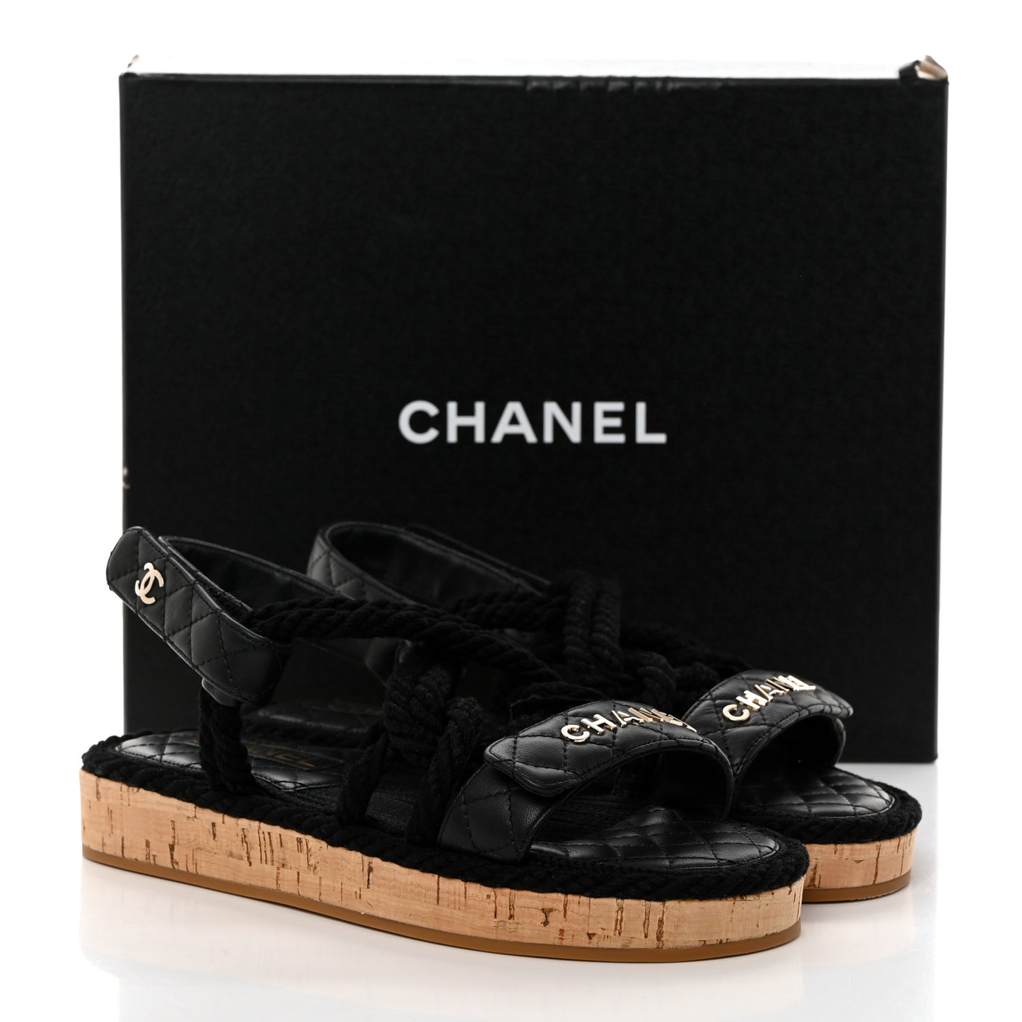 Cord Lambskin Quilted Logo Sandals 38 Black