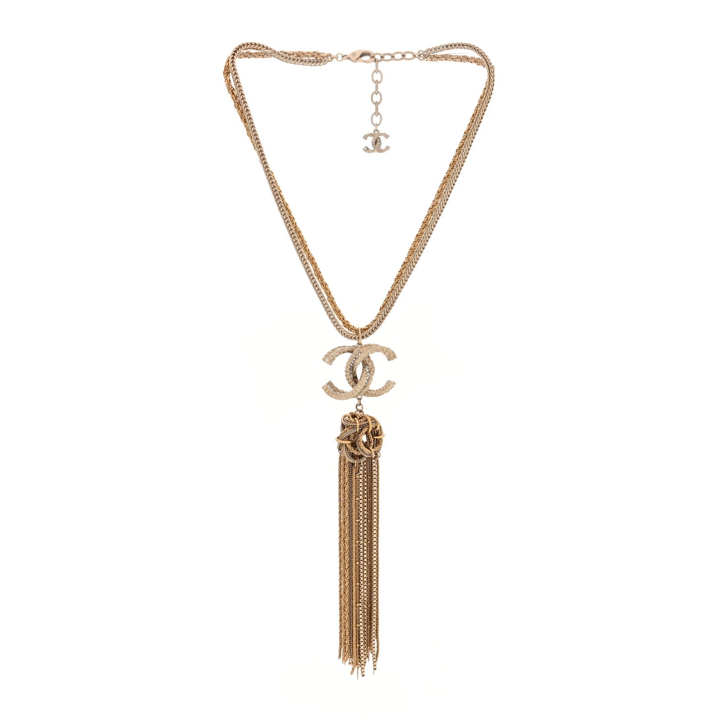 Crystal Chain Fringe CC Necklace Gold