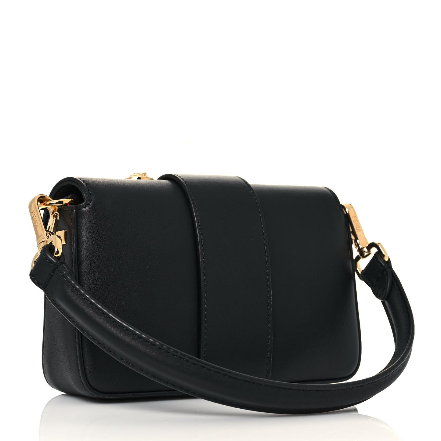 X VERSACE Vitello Seta Fendace Mini Brooch Baguette Black