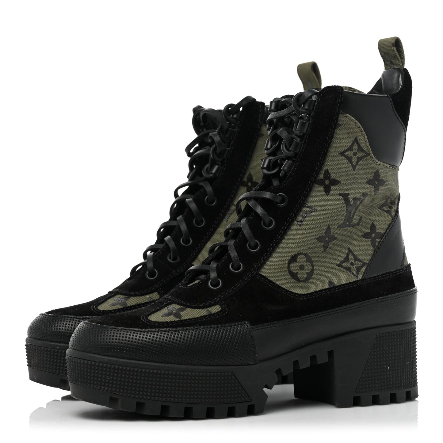 Suede Monogram Laureate Platform Desert Boots 36.5 Kaki Black