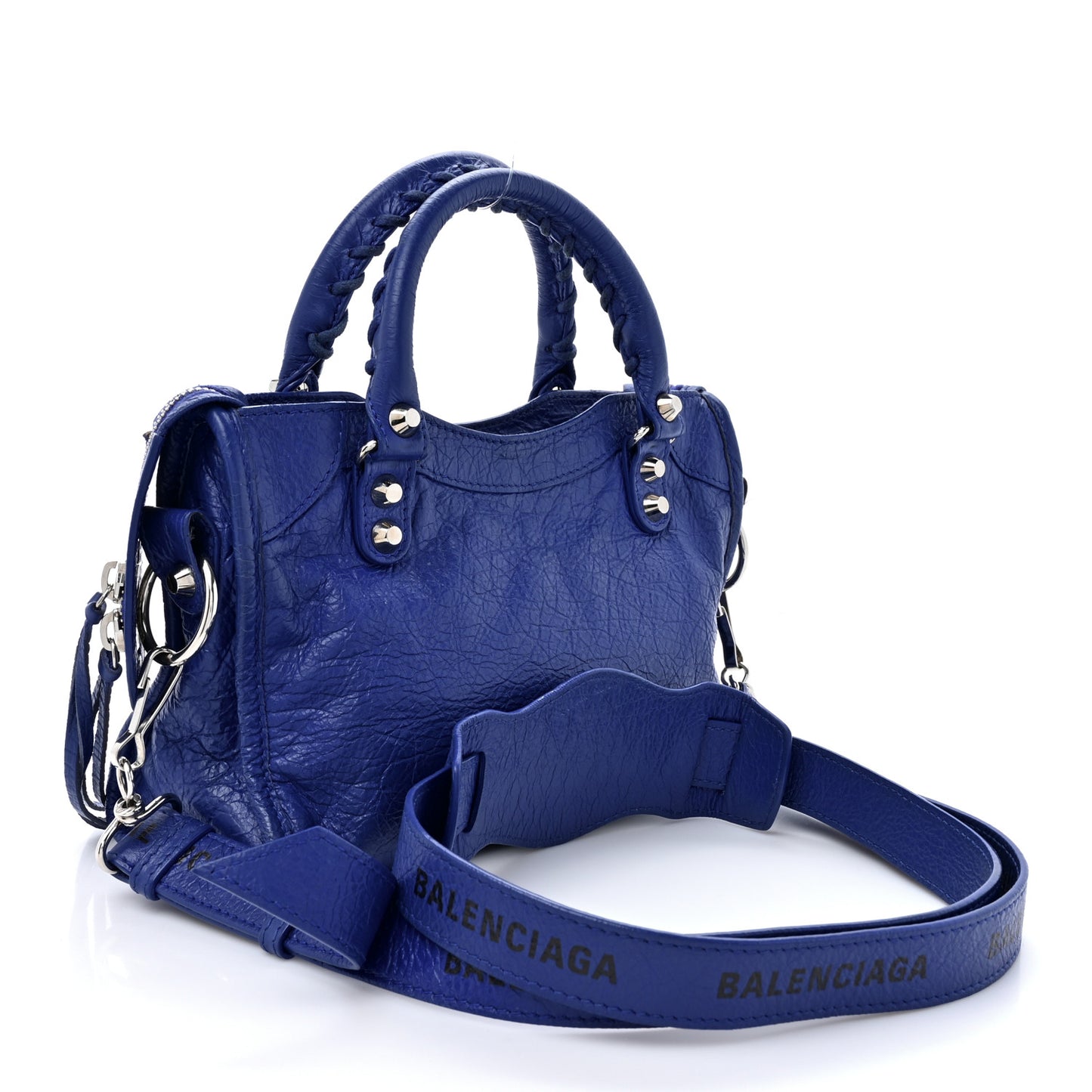 Agneau Classic Silver Hardware Mini City Logo Strap Bleu Electric Black
