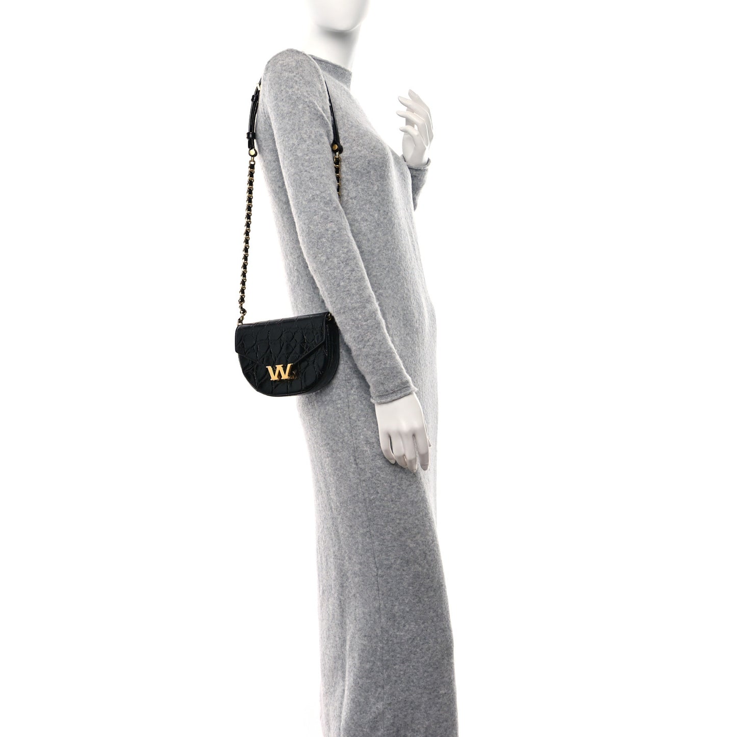 Crocodile Embossed Calfskin W Legacy Saddle Bag Black
