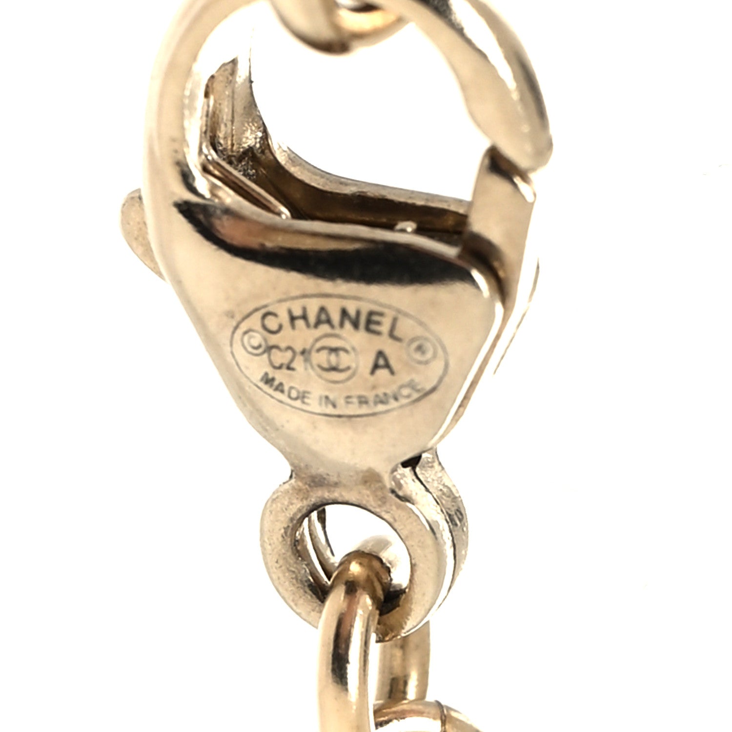 Chanel Metal Pearl Crystal CC Textured Pendant Necklace Gold 5 of 5